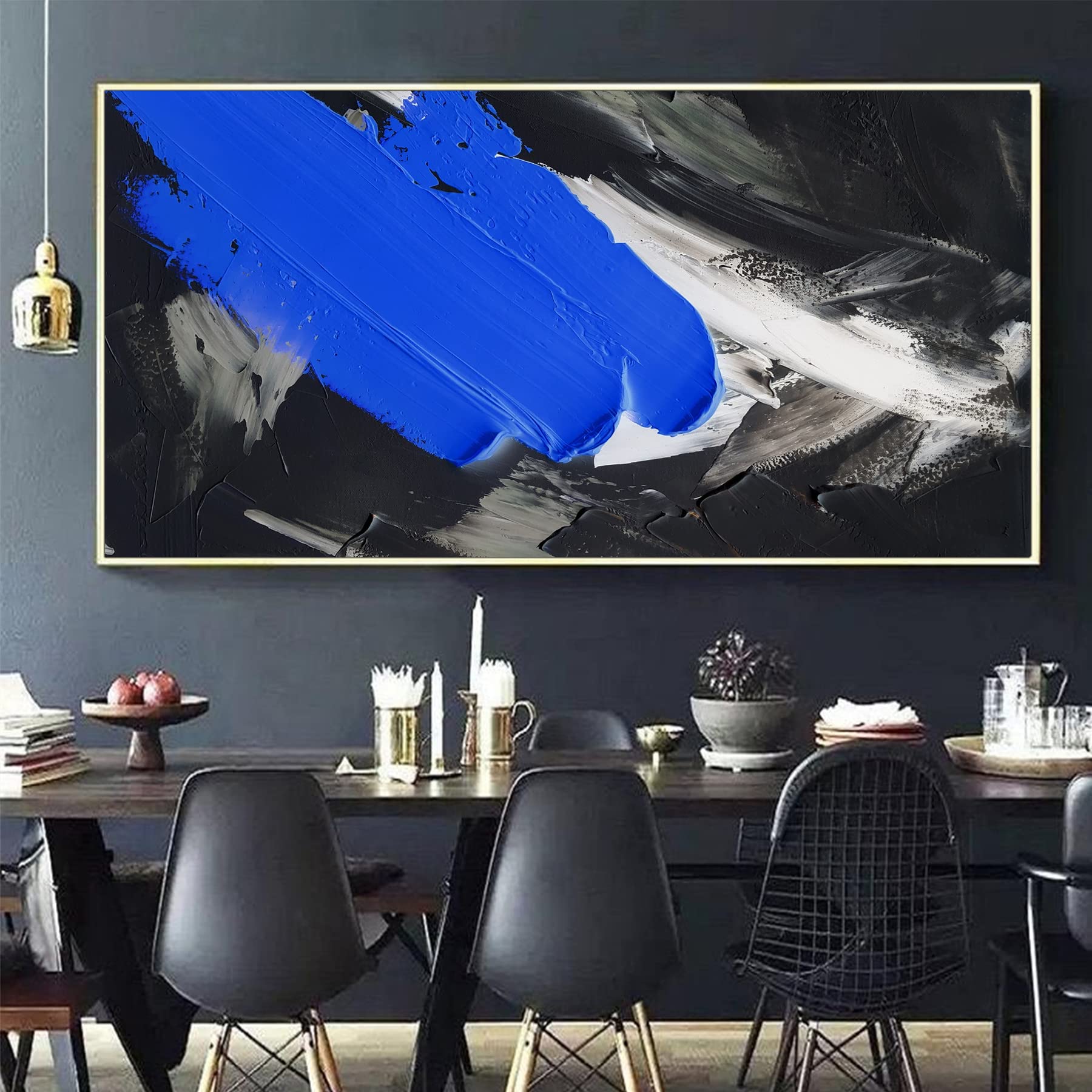 64x32 Inches Modern Abstract Oil Painting - Mid Century Wall Art Print in Black, White & Beige | Neutral Minimalist Gallery Art for Living Room, Bedroom & Office Decor