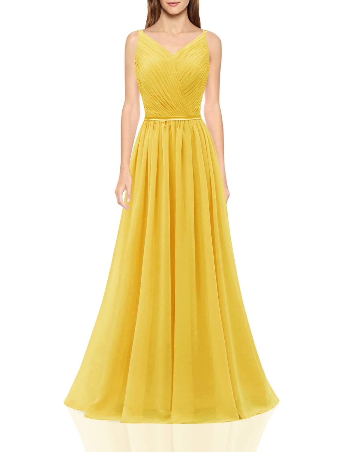 Molisa V-Neck Bridesmaid Dresses - Long Pleated Chiffon Prom Gown for Weddings, Formal Events & Evening Parties | Elegant Maxi Dress for Bridal Party, Homecoming & Special Occasions