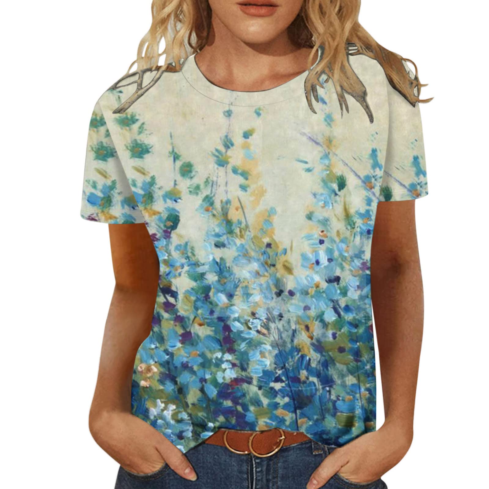 Women's Floral Print Crewneck T-Shirt & Workout Tank Top Set - Casual Fit Summer/Fall Blouse & Tunic Top for Gym, Yoga, Beach & Everyday Wear
