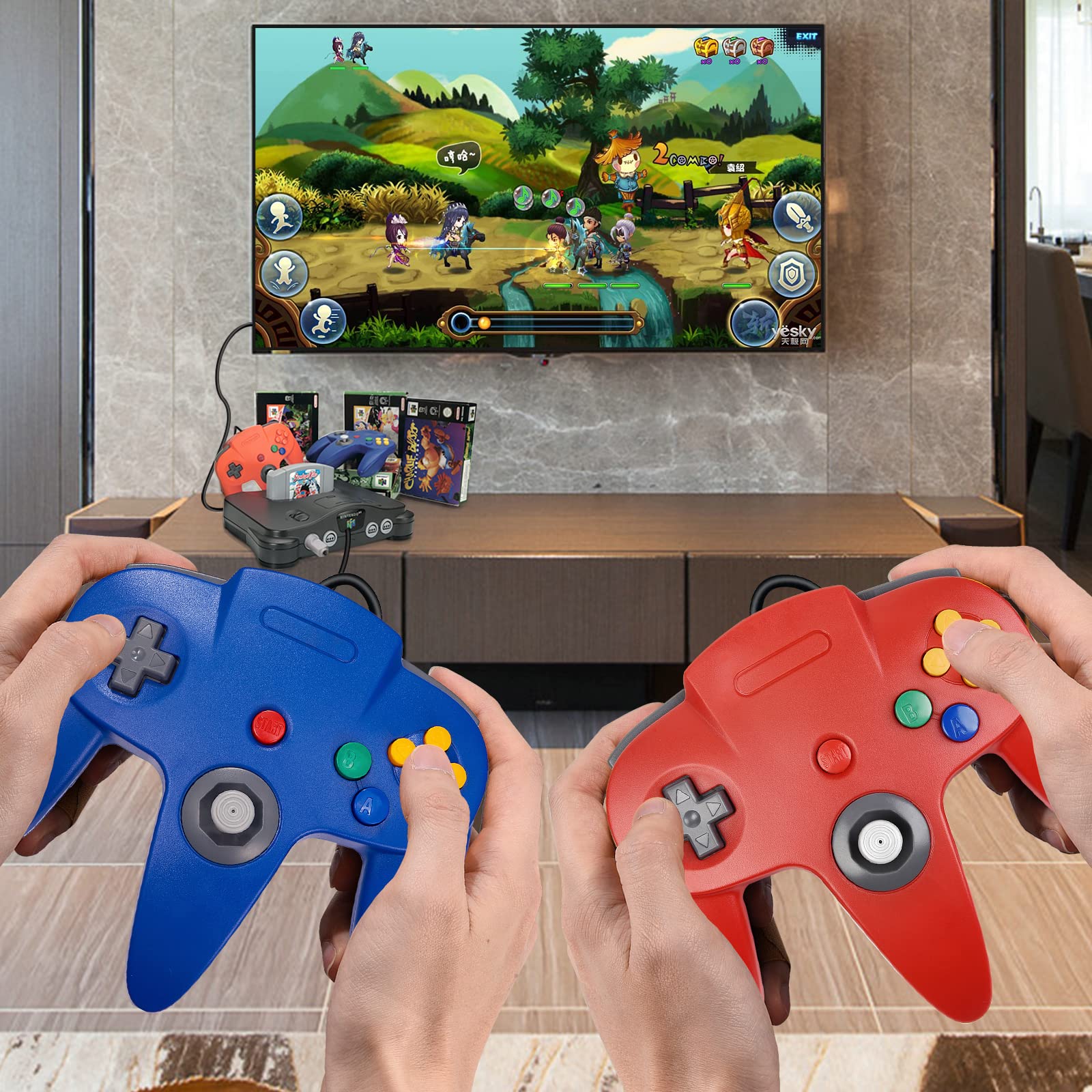 4 Pack USB N64 Controller - Classic Wired 64 Gamepad Joystick for PC, Mac, Raspberry Pi 4 & Windows - Retro Gaming Accessories for Nintendo 64, Super Smash Bros & Mario Kart Players