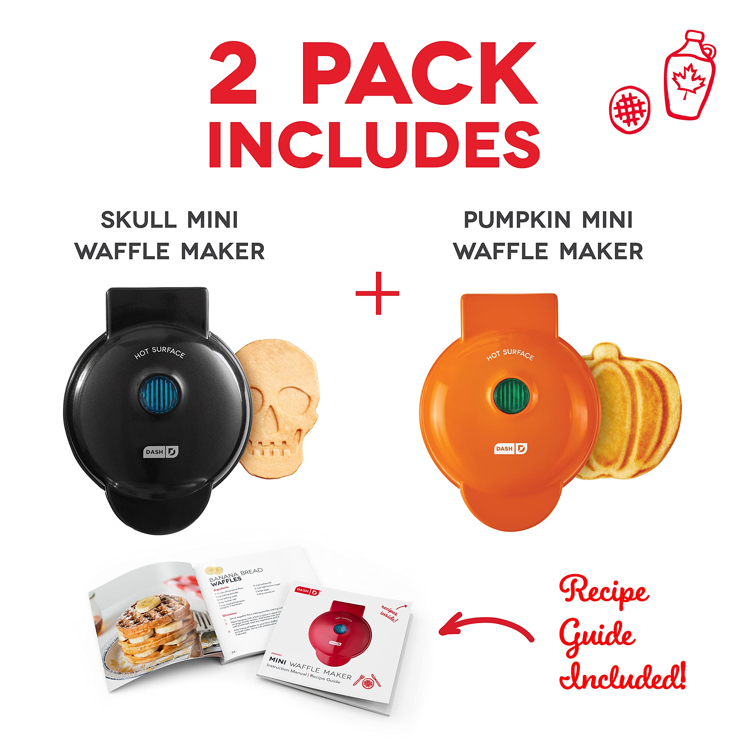 Dash Mini Waffle Maker (2 Pack) - 4 Inch Non-Stick Waffle Iron for Individual Waffles, Keto Chaffles & Hash Browns - Easy to Clean - Halloween Black & Orange - Perfect for Breakfast, Snacks & Holiday Cooking