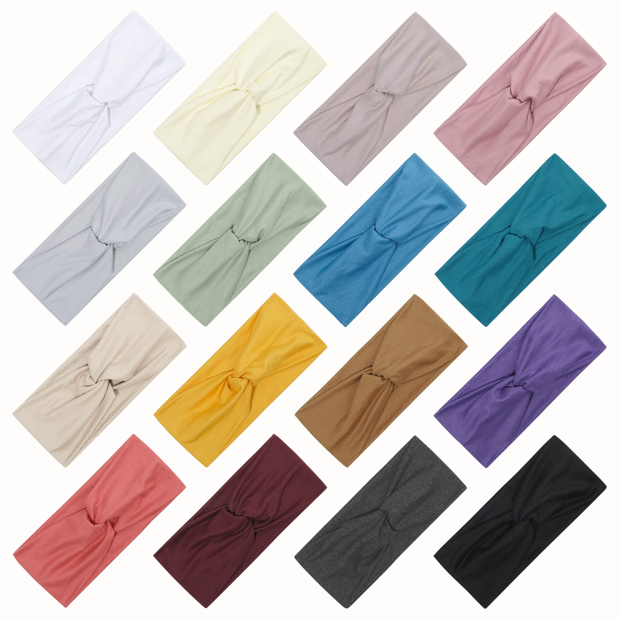 Jollybows 16 PCS Women's Elastic Headbands - Non-Slip Yoga & Running Hair Bands, Soft Hair Wraps for Girls & Women in Earth Tones - Perfect for Workouts, Sports & Daily Styling