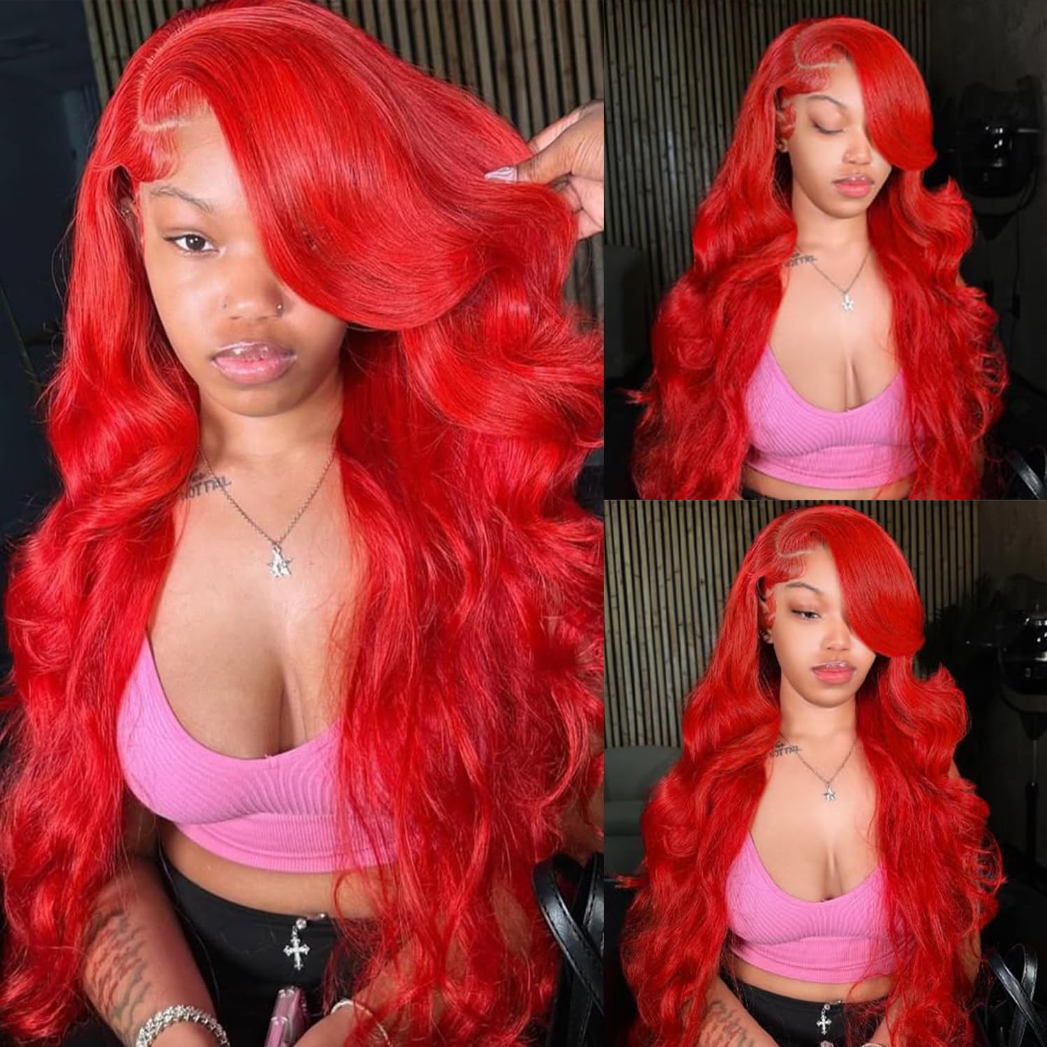 13X6 Red Lace Front Wigs Human Hair - Pre Plucked 210% Density HD Lace Frontal Body Wave Wig with Baby Hair | 24 Inch Vibrant Red Colored Human Hair Wig for Women | Perfect for Cosplay, Parties & Daily Fashion