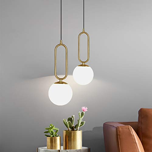 Modern LED Pendant Light - Spherical Hanging Lamp with Cream Glass & Gold Finish, 1 Bulb Minimalist Design for Bedroom, Dining Room, Restaurant, Bar - Perfect for Ambient Lighting in Living Spaces and Commercial Areas