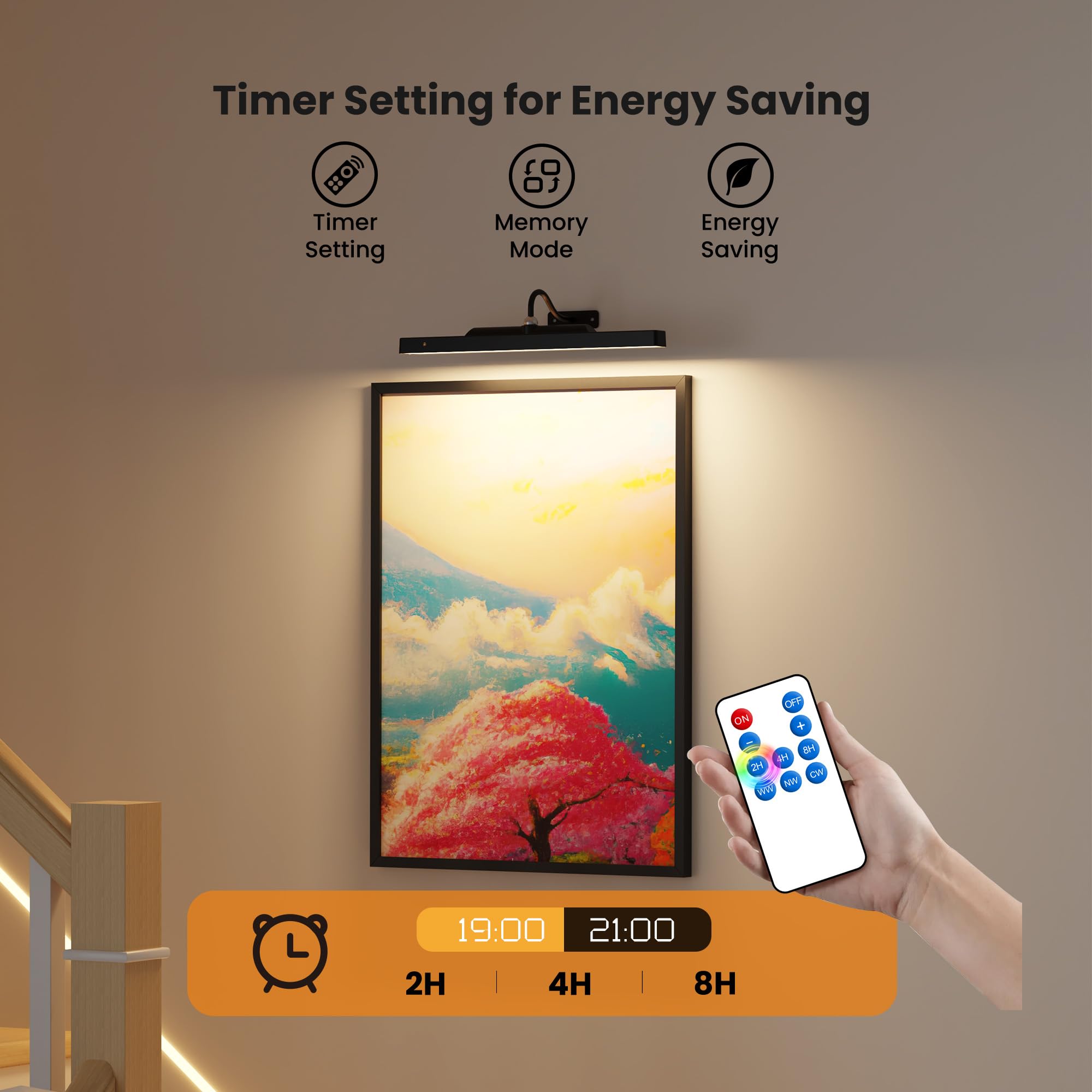 Dimmable Cordless Picture Light with Remote Control & Timer - Rechargeable 5000mAh Battery Wall Sconce for Artwork, Paintings, Photos & Portraits - 16 Inch Adjustable Gallery Lighting - Perfect for Home Decor, Museums & Art Displays (Black)