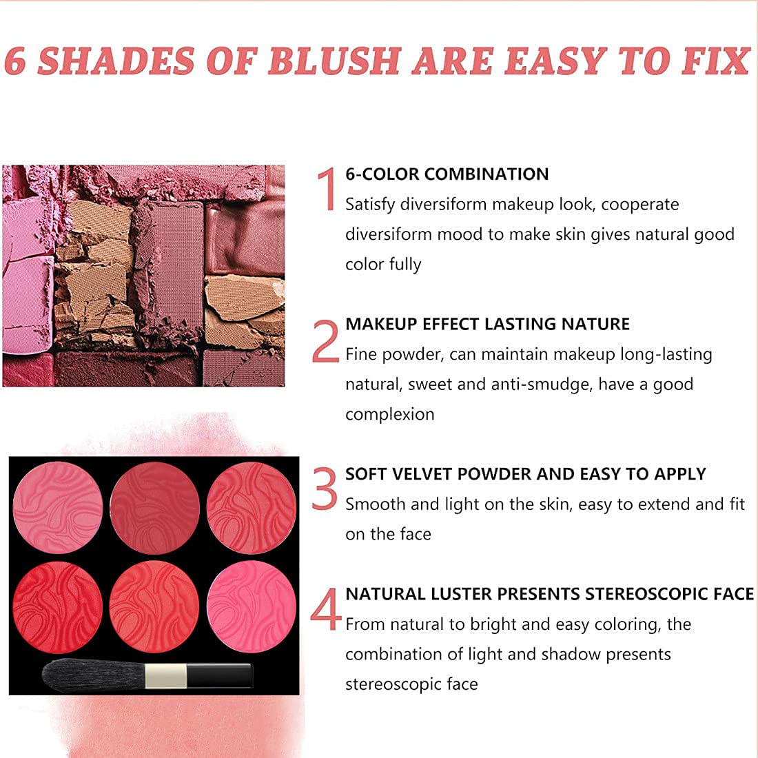 VARS LONDON 6-Color Soft Matte Blush Palette - Long-Lasting Cream Blush for Cheeks & Contouring | Natural Makeup for Daily Wear, Parties & Professional Use