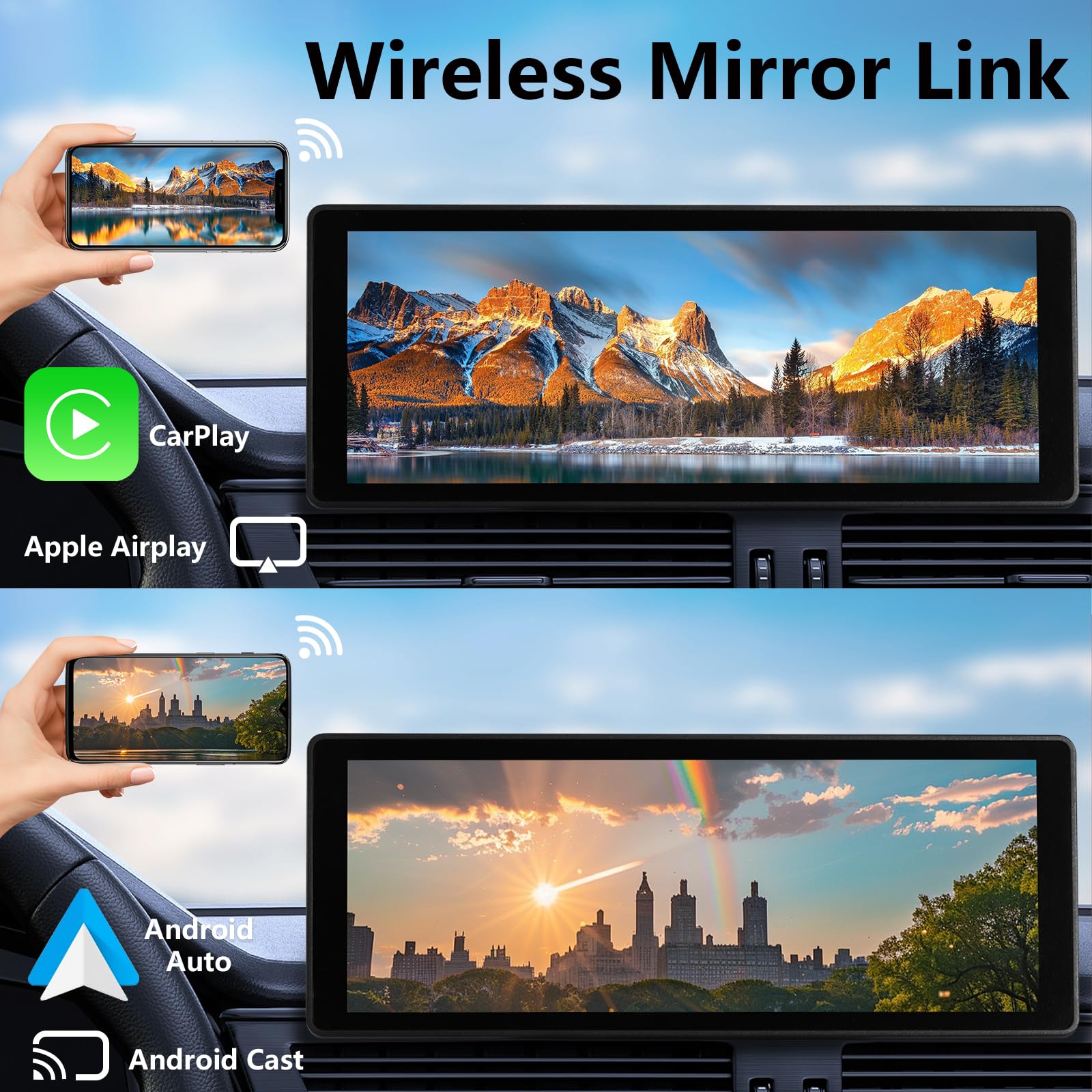 10.26 Inch Wireless Apple CarPlay & Android Auto Touch Screen Car Stereo - Portable GPS Navigation with Backup Camera, Bluetooth, Mirror Link & TF Card Support - Perfect for Road Trips, Commuting & Hands-Free Driving