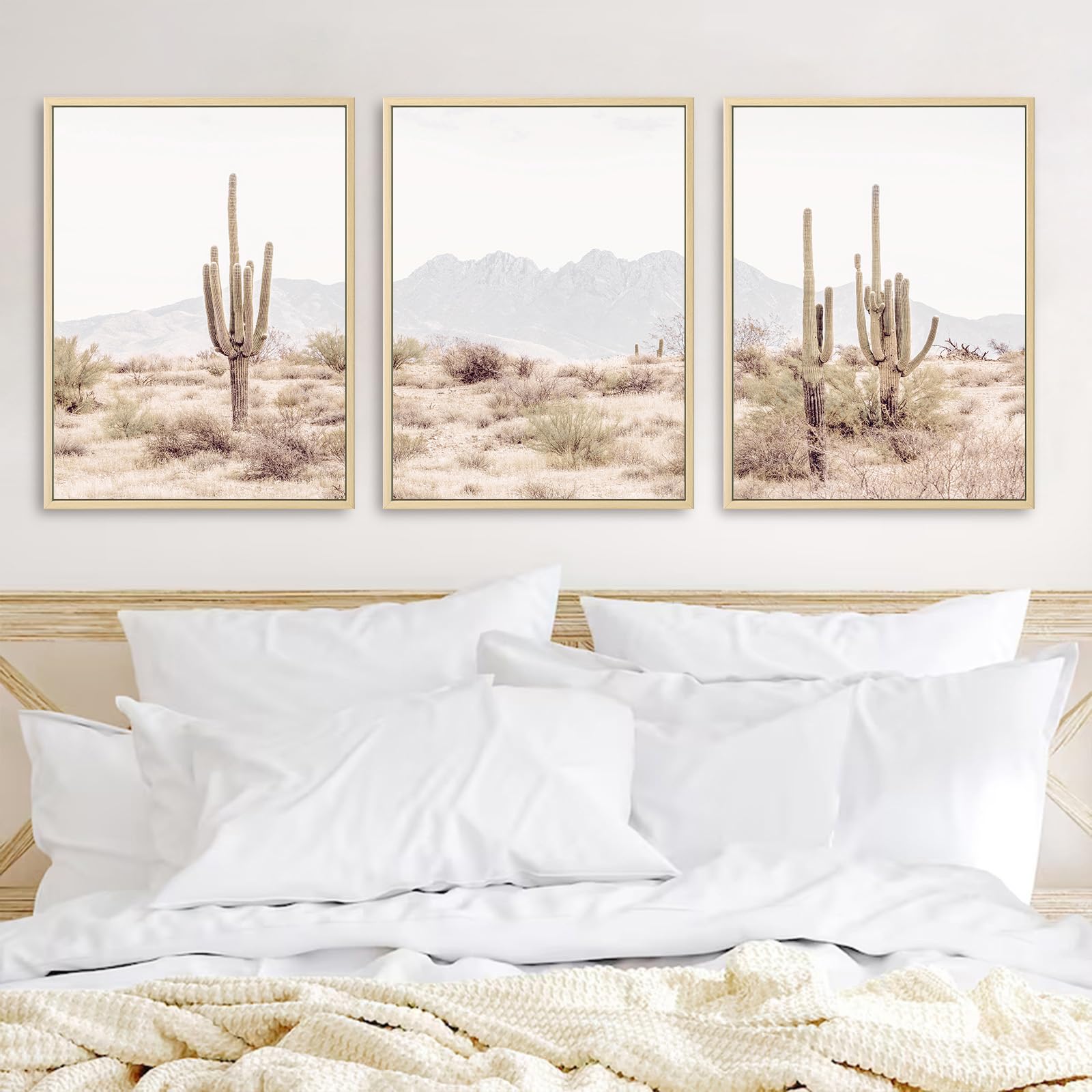 Sonoran Desert Cactus Wall Art - 16x24 Inch Framed Canvas Print, Saguaro Cactus Painting for Home & Office Decor | Perfect for Living Room, Bedroom, or Southwestern Style Interior Design