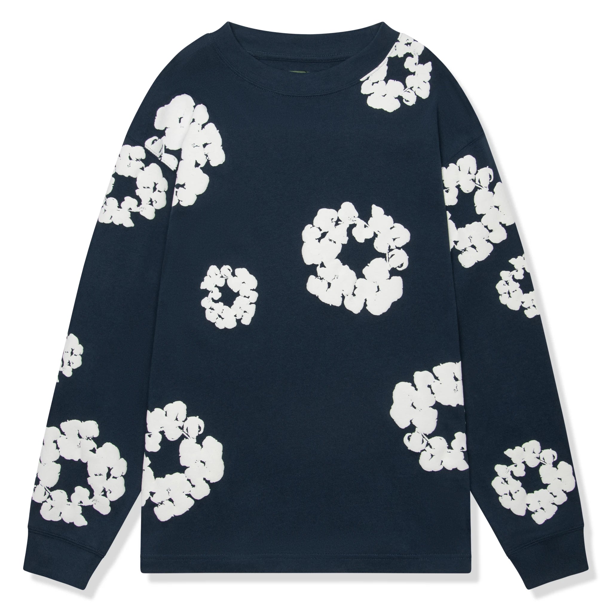Denim Tears Cotton Wreath Long Sleeve T-Shirt for Men - Navy Blue Casual Streetwear Top for Everyday Wear & Urban Fashion