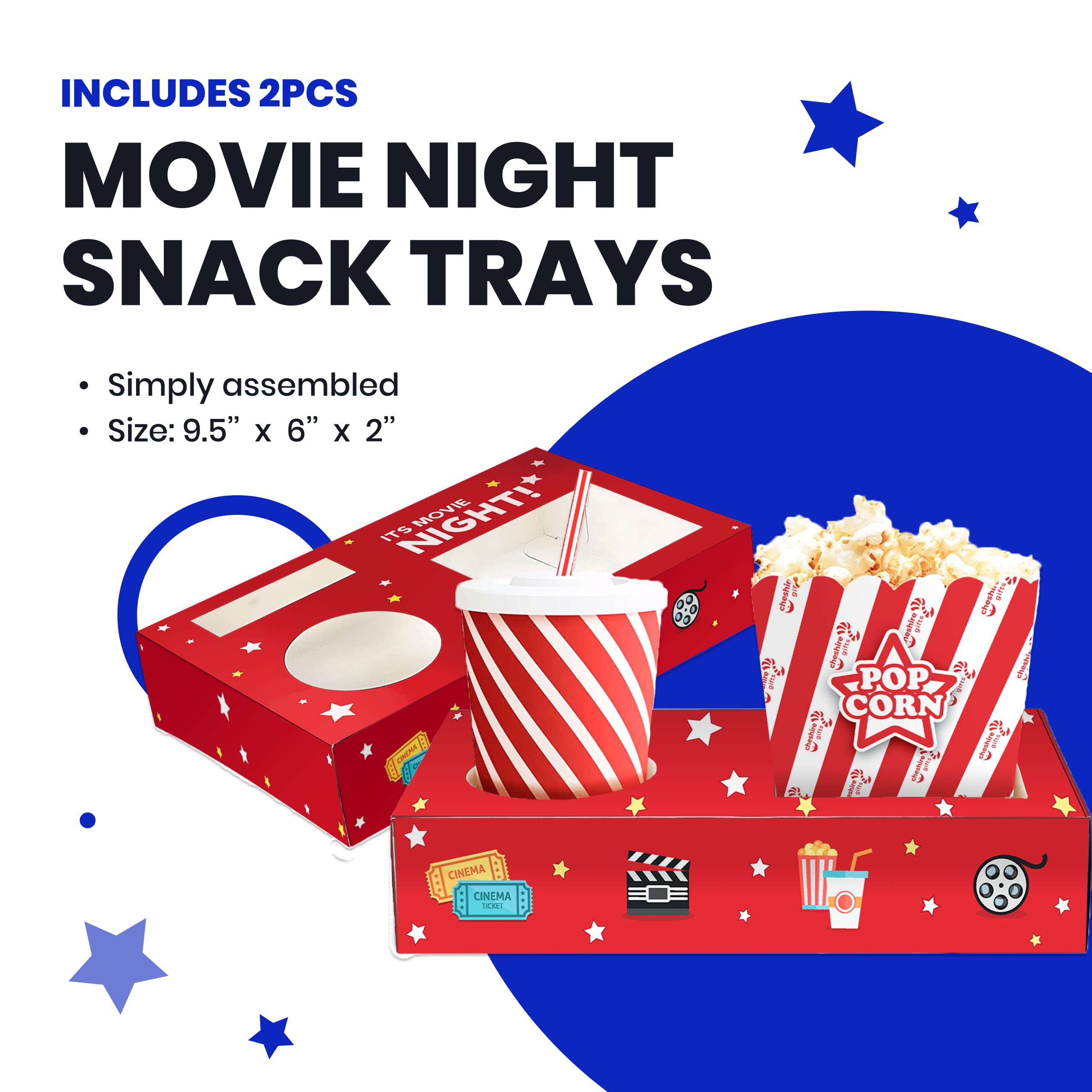 Movie Night Gift Basket with Candy Variety Pack, Snacks, Popcorn & Movie Trays - Family Gift Set by Cheshire Gifts | Perfect for Family Movie Nights, Birthday Gifts & Holiday Presents