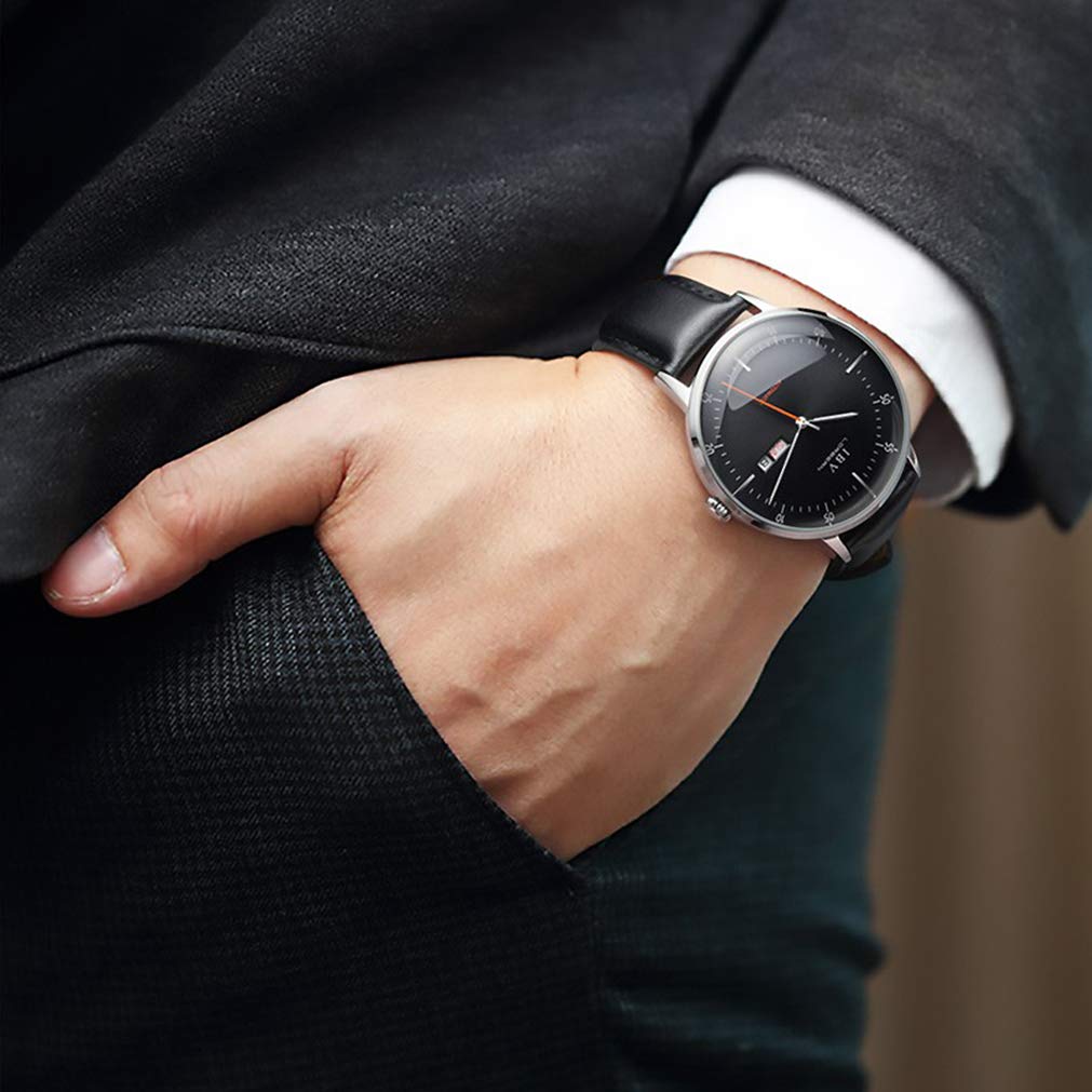 Luxury Automatic Watches for Men - Synthetic Sapphire Crystal, Genuine Leather Strap, Water Resistant Dress Watch (Model 6011G) - Perfect for Business, Formal Events & Everyday Wear