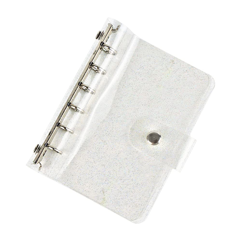 1PC Clear Glitter Binder Cover | 6-Ring Loose-Leaf PVC Folder | Soft A7 Notebook Binder with Snap Button Closure | Silver Round Ring Planner Cover for School, Office & Organization (Translucent Sparkle Design)