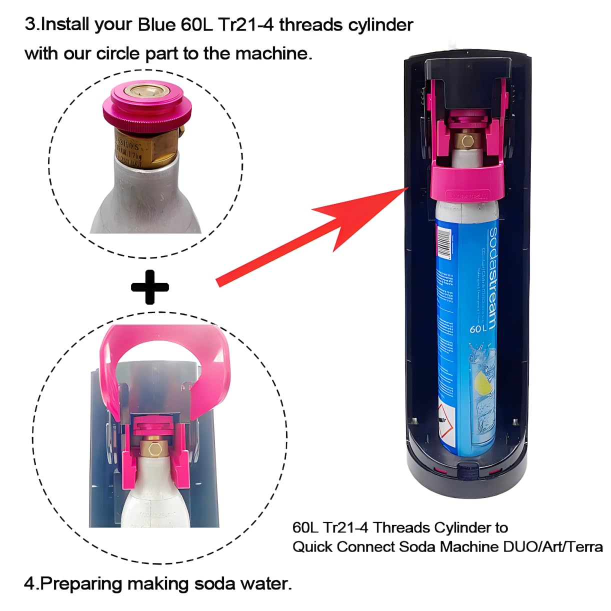 CO2 Adapter for Soda Machine - Quick Connect TR21-4 Male Thread Adapter for Original Blue CO2 Cylinders | Compatible with Terra, Art, DUO Soda Makers | Perfect for Home Carbonation & Sparkling Water Making