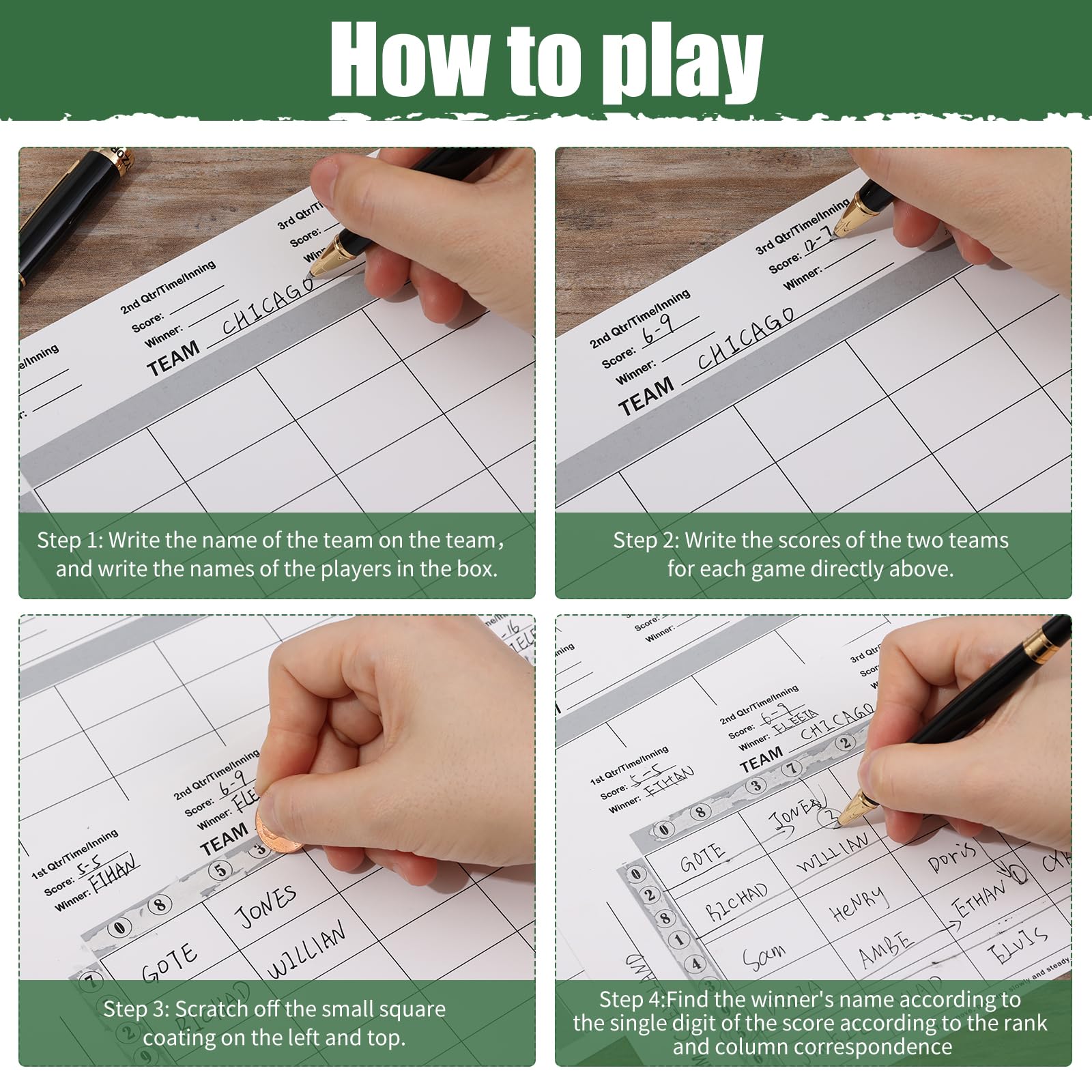 100-Piece Football Squares Board Game Set - Super Bowl Party Pull Tabs, Gambling Tickets & 25-Square Pool Cards for Sports Betting (Baseball, Football) - Perfect for Game Day Parties, Sports Bars & Tailgating Events