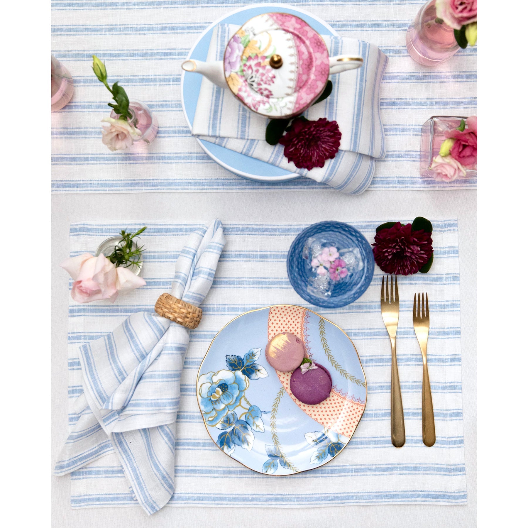 Stylish Capri Ticking Stripe Placemats Set - Waterproof & Washable Table Mats for Dining Room Decor - Perfect for Everyday Meals, Dinner Parties & Home Entertaining