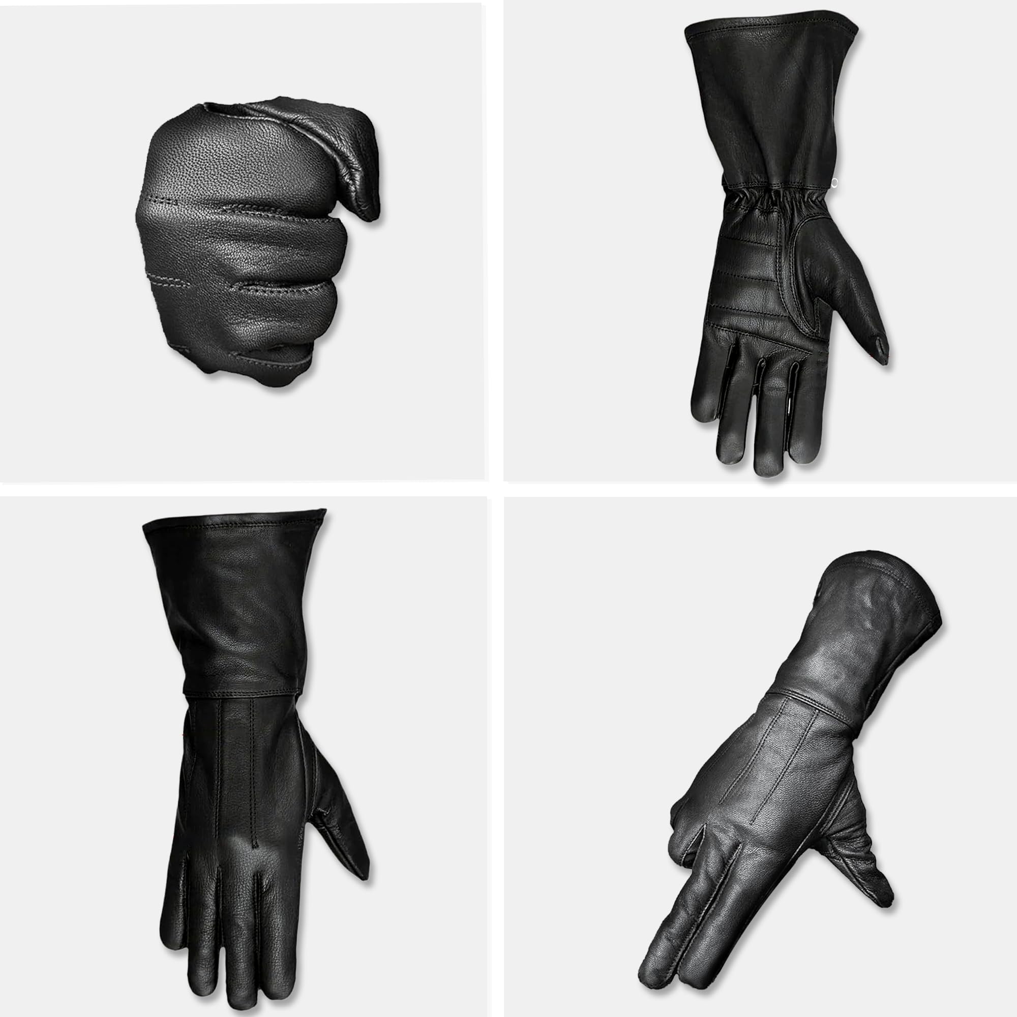 Black Motorcycle Gauntlet Gloves - Windproof & Cold Resistant Unlined Gloves for Riding - Medieval Renaissance Cosplay Armor Gloves with Long Cuffs - Perfect for Biker Gear, LARP Costumes & Historical Reenactments