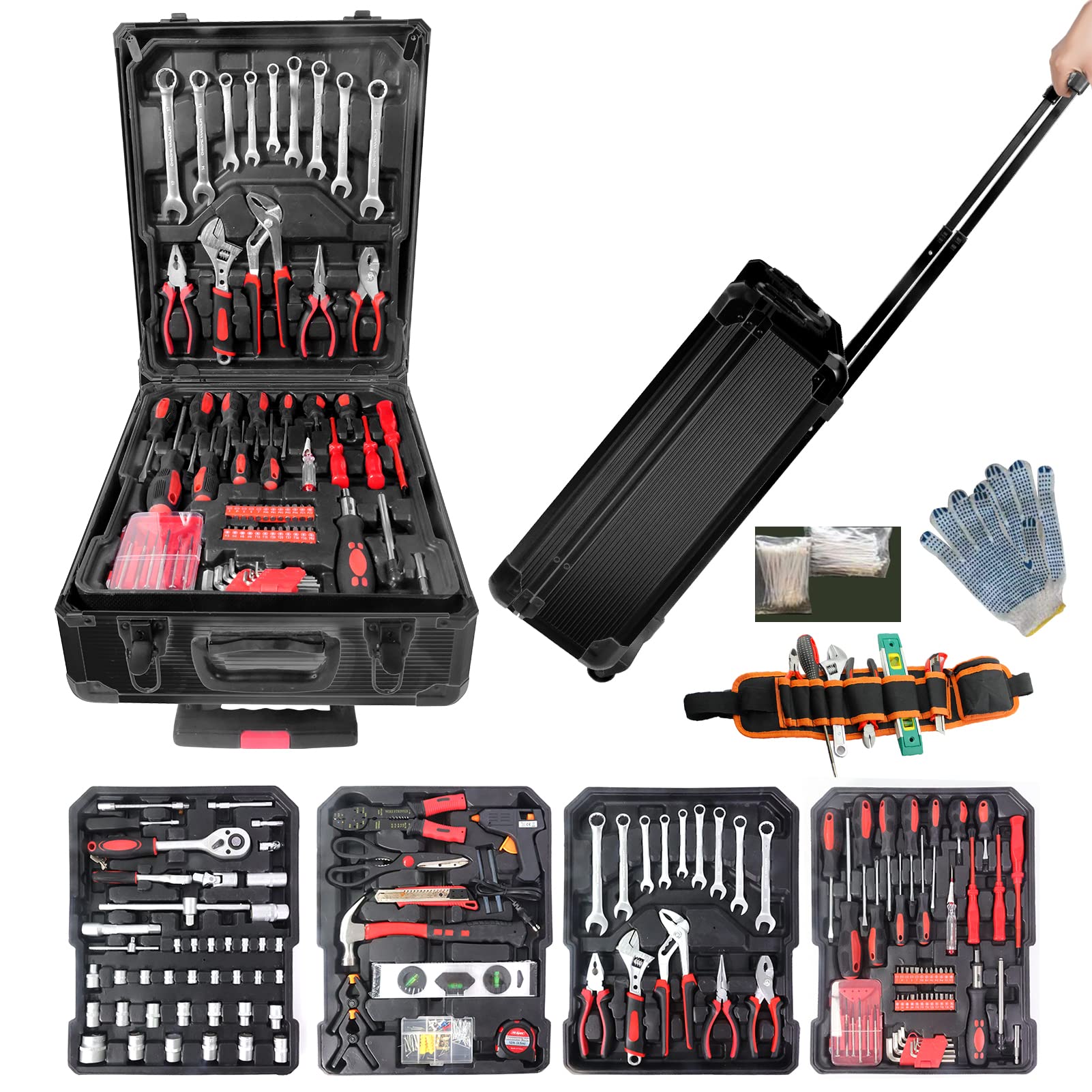 Aluminum Rolling Tool Box Set - Complete Trolley Case with Durable Tools, Perfect Gift for Father's Day | Ideal for DIY Projects, Home Repairs & Professional Use