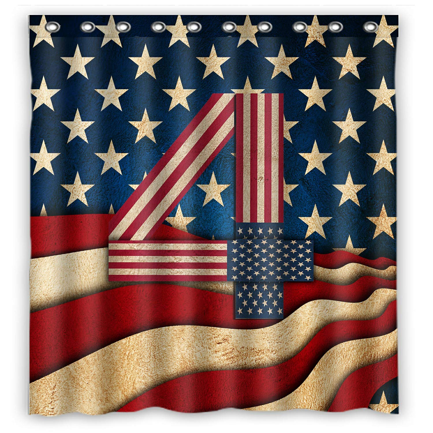 ECZJNT 4th of July Independence Day Patriotic USA Shower Curtain - Waterproof Bathroom Decor 66x72 Inch - Perfect for American Holidays, Home Parties & Themed Bathroom Decorations