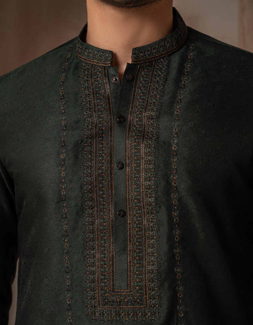 Blended Emerald Green Special Kurta by J. Junaid Jamshed - Elegant Pakistani Traditional Wear for Festivals, Weddings & Special Occasions