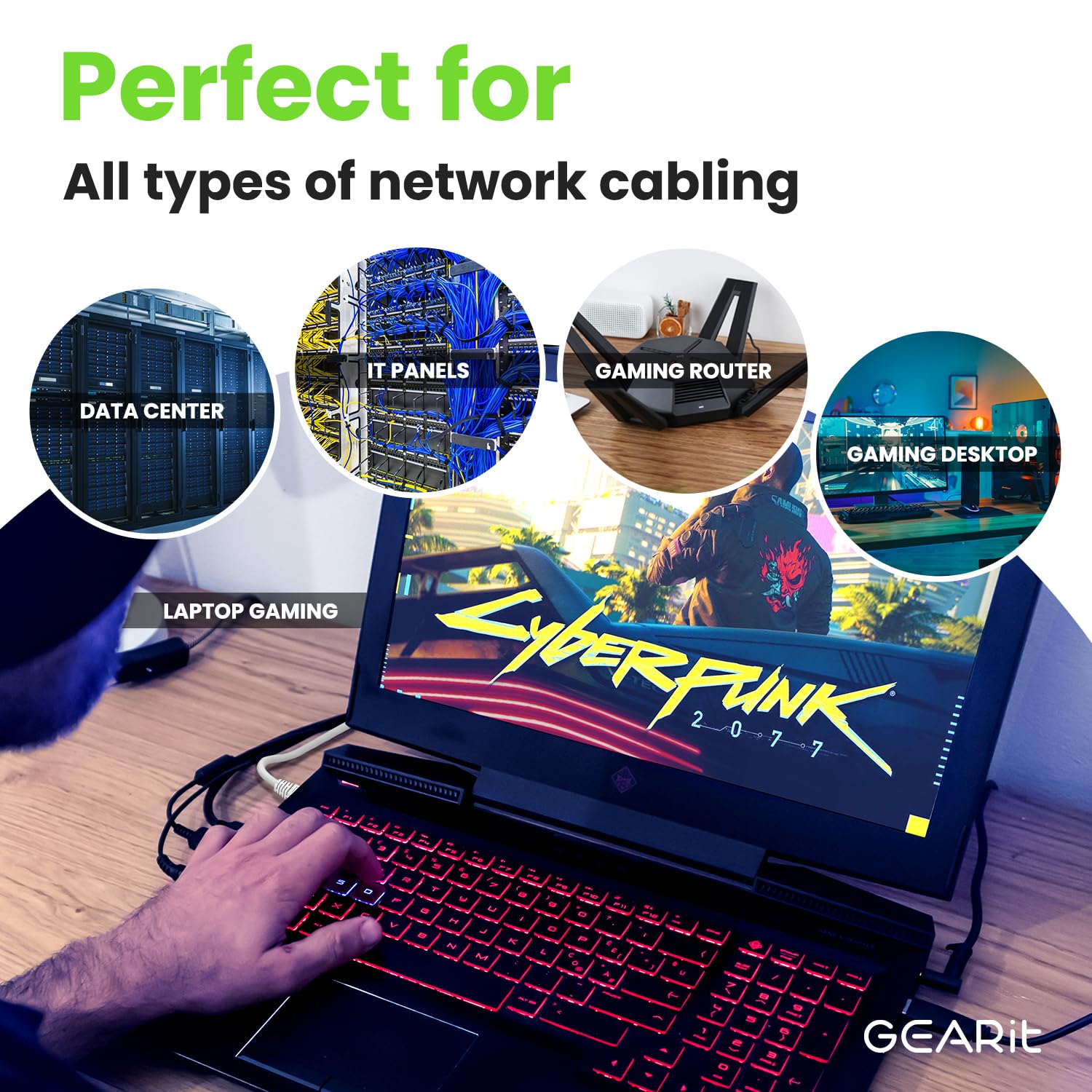 GEARit Cat 6 Ethernet Cable 100-Pack (0.5 Feet) - 10Gbps High-Speed Snagless RJ45 Network Patch Cord with Gold-Plated Connectors - for PC, Laptop, TV, Router, Gaming Console, Smart Home & Office Networking - Ideal for IT Data Centers and Server Rooms