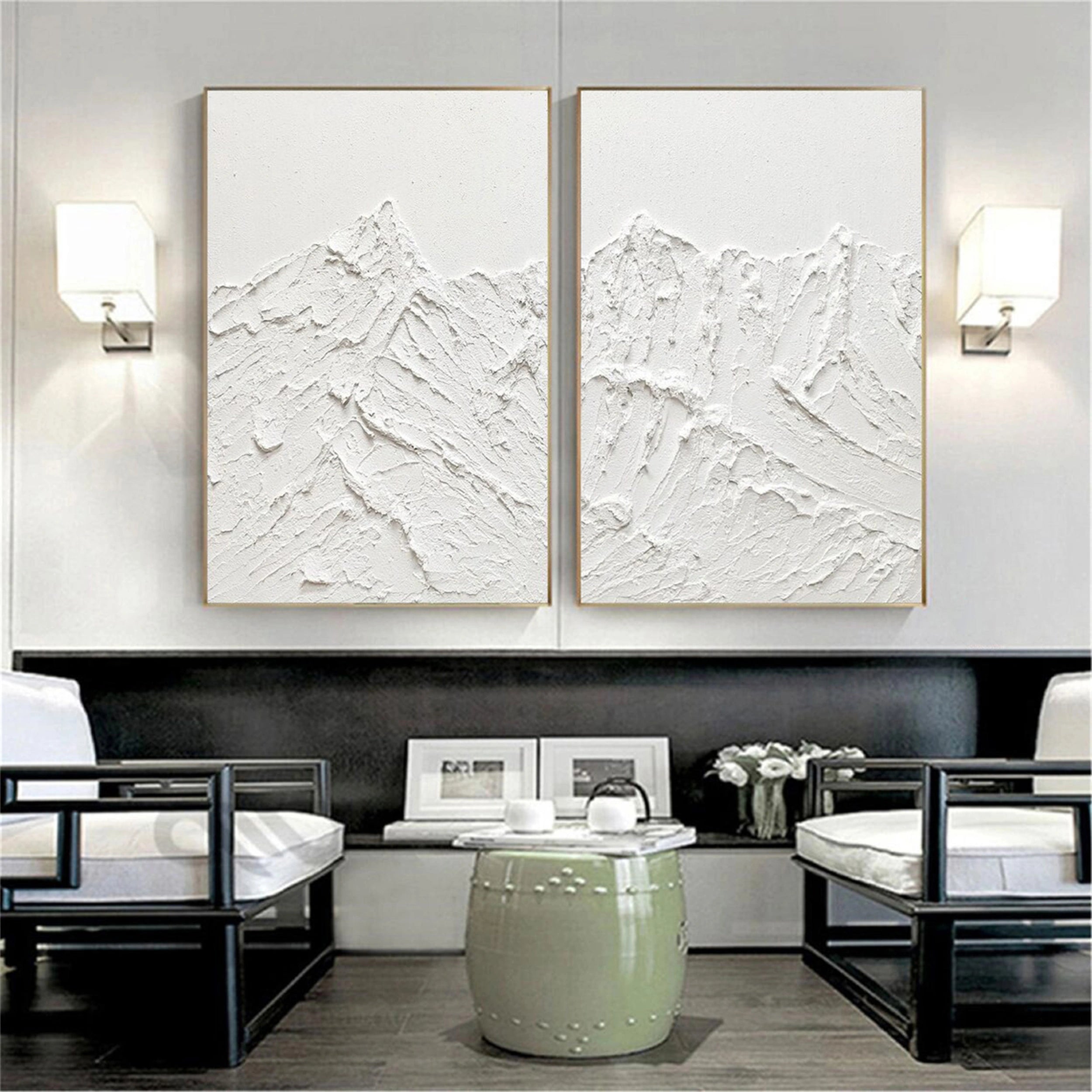 White Minimalist Textured Paintings Canvas Set of 2 - Modern Abstract Wall Art for Living Room, Bedroom & Office Decor #MM149