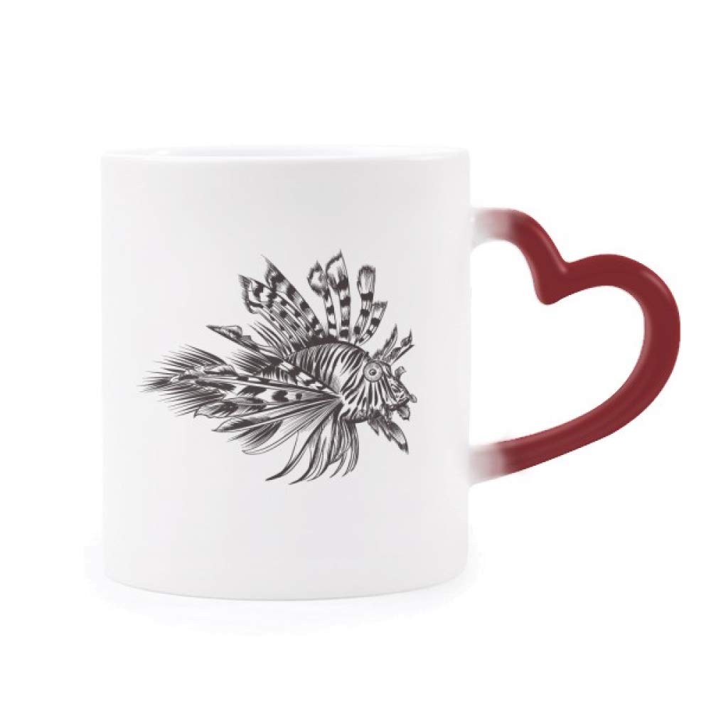 Marine Life Black Fish Illustration Heat Sensitive Mug - Color Changing Stoneware Cup for Coffee & Tea | Perfect Gift for Ocean Lovers & Office Use