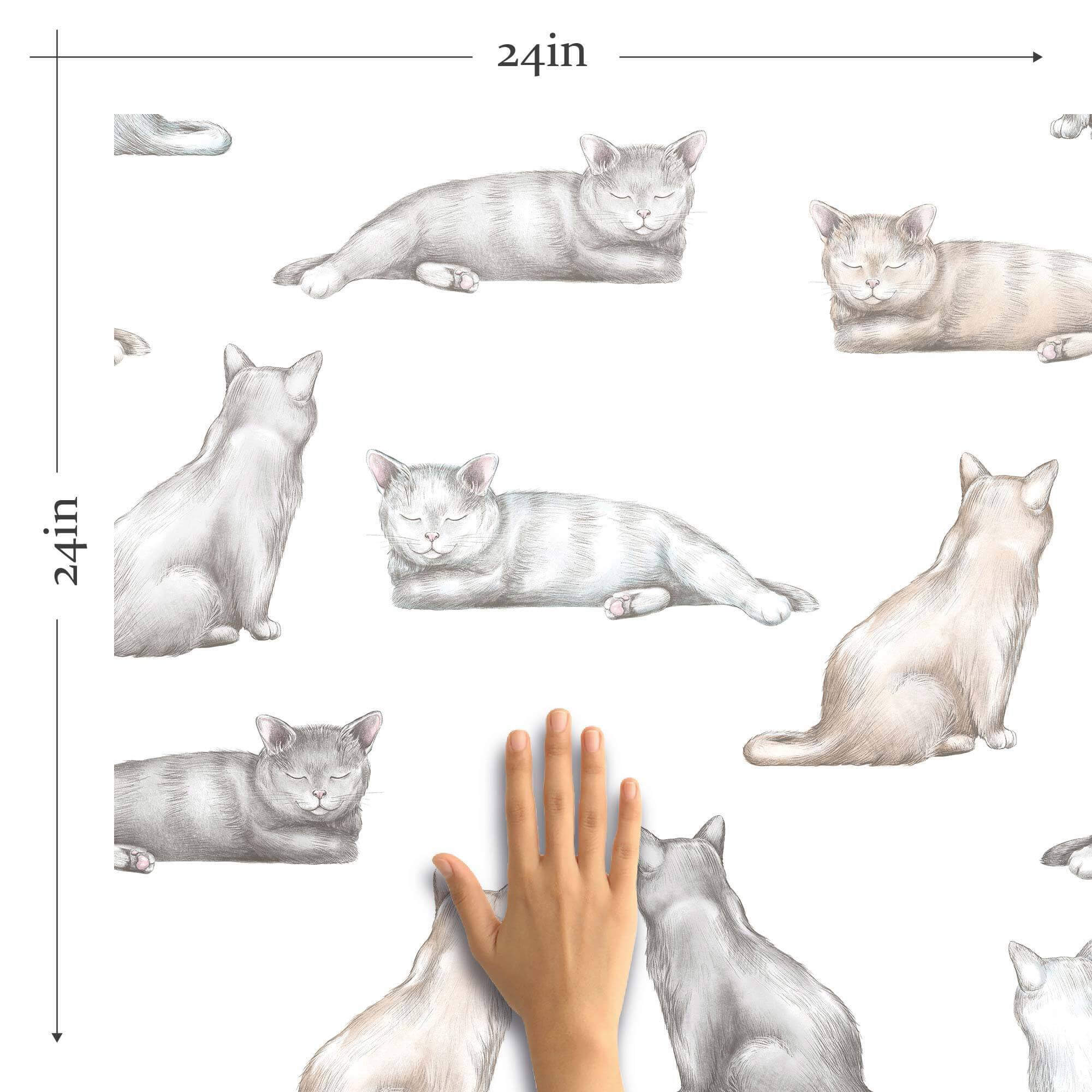 Grey Cat Peel and Stick Removable Wallpaper - Self-Adhesive Decorative Wall Covering for Bedroom, Nursery, or Office Decor