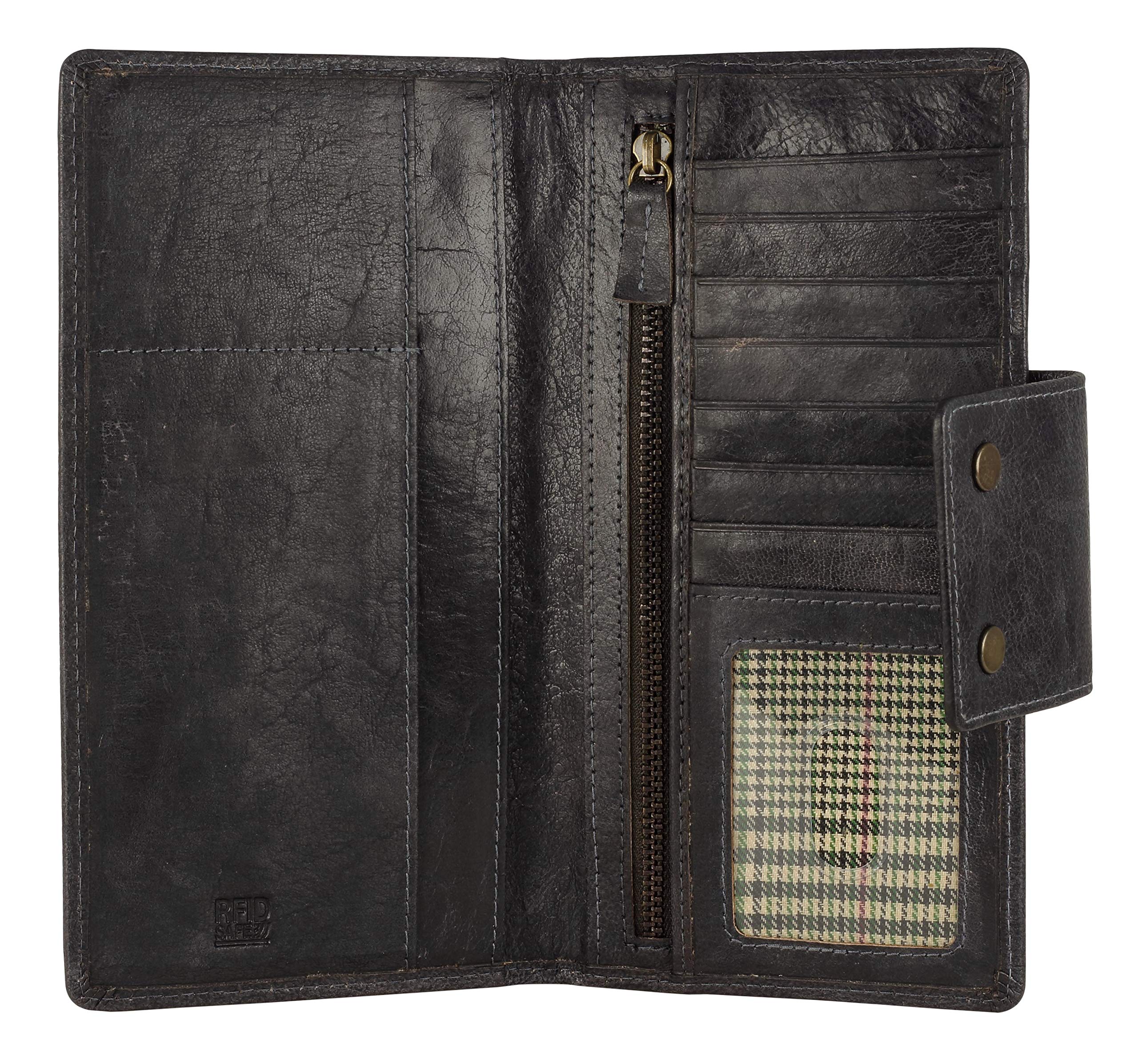 Premium Genuine Leather RFID Blocking Long Wallet – Vintage Bifold Wallet for Men by Mou Meraki (Charcoal) | Slim & Secure Cash Holder for Travel, Business & Everyday Use