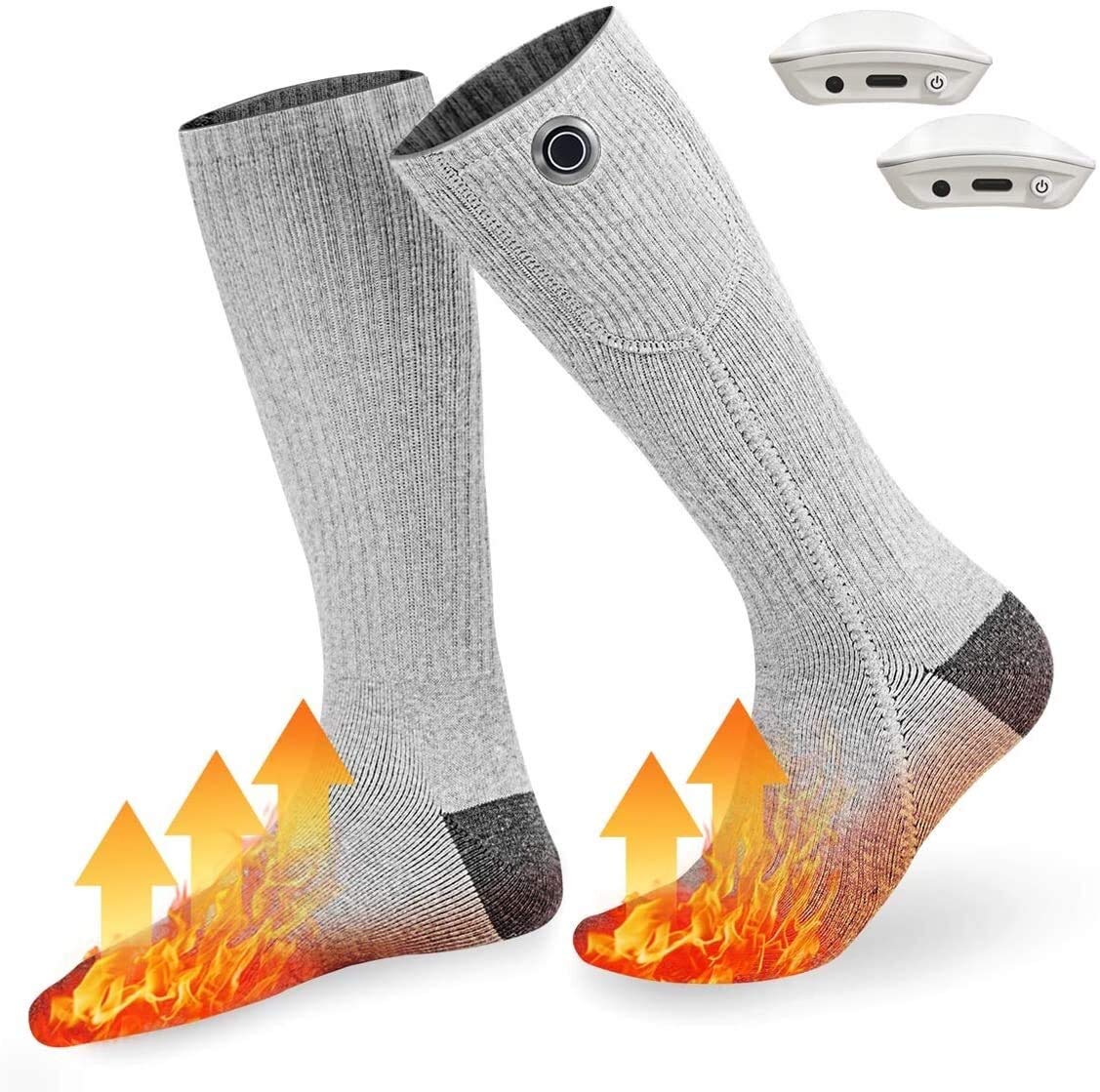 Rechargeable Electric Heated Socks for Men & Women - 3.7V 2000mAh Battery with 3 Heat Settings, Washable Thermal Winter Socks for Skiing, Camping, Hiking & Outdoor Activities - Keep Feet Warm in Cold Weather