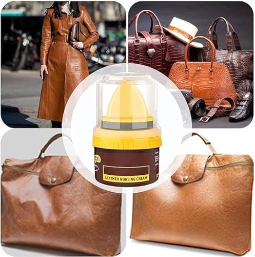 Fonicy Leather Repair Cream & Liquid Shoe Polish - Natural Leather Shine & Protection for Shoes, Bags, Furniture - Prevents Scuffs & Scratches - Includes Sponge Applicator (Brown) - Perfect for Home, Office & Travel Use