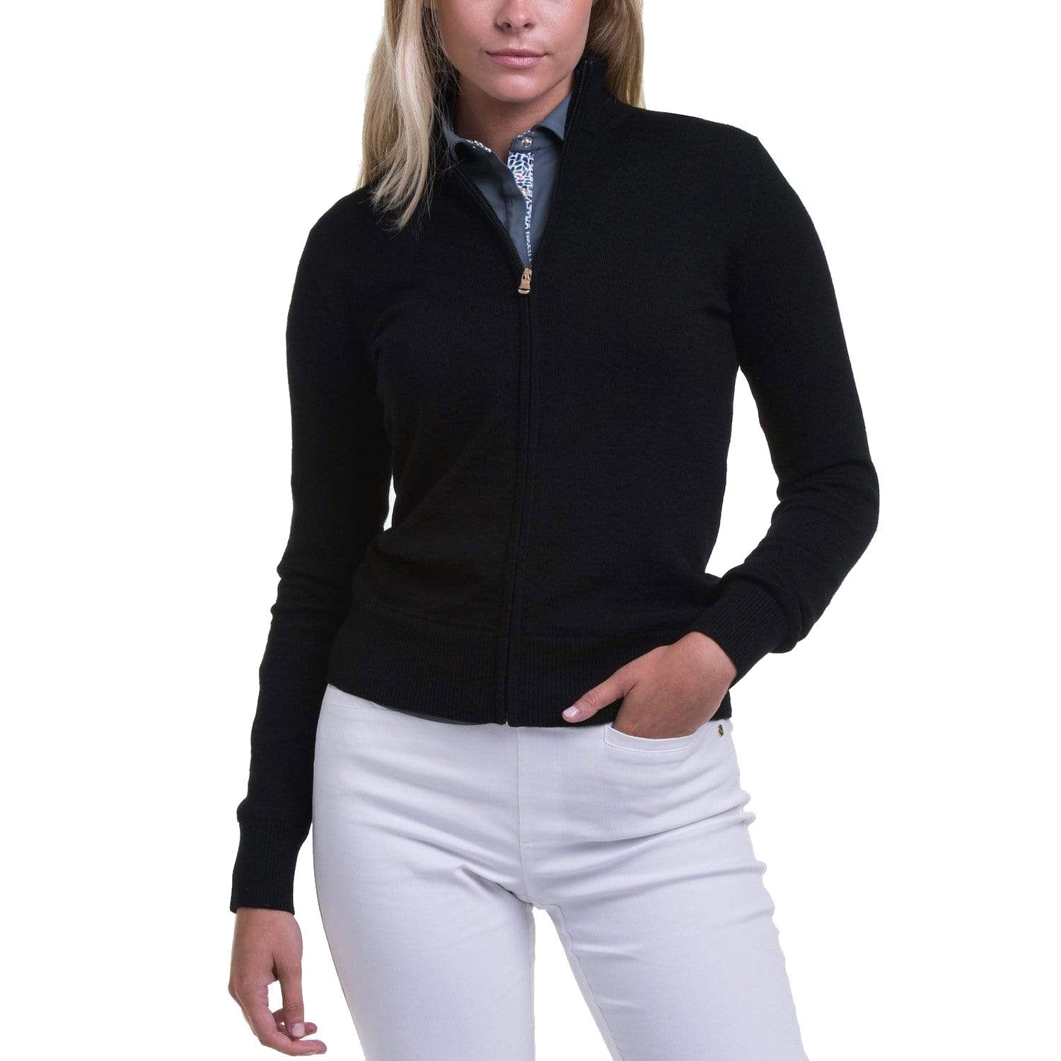 Fairway & Greene Abbey Merino Black Women's Golf Windsweater - Warm & Stylish Merino Wool Pullover for Women Golfers - Perfect for Cool Weather & Outdoor Activities
