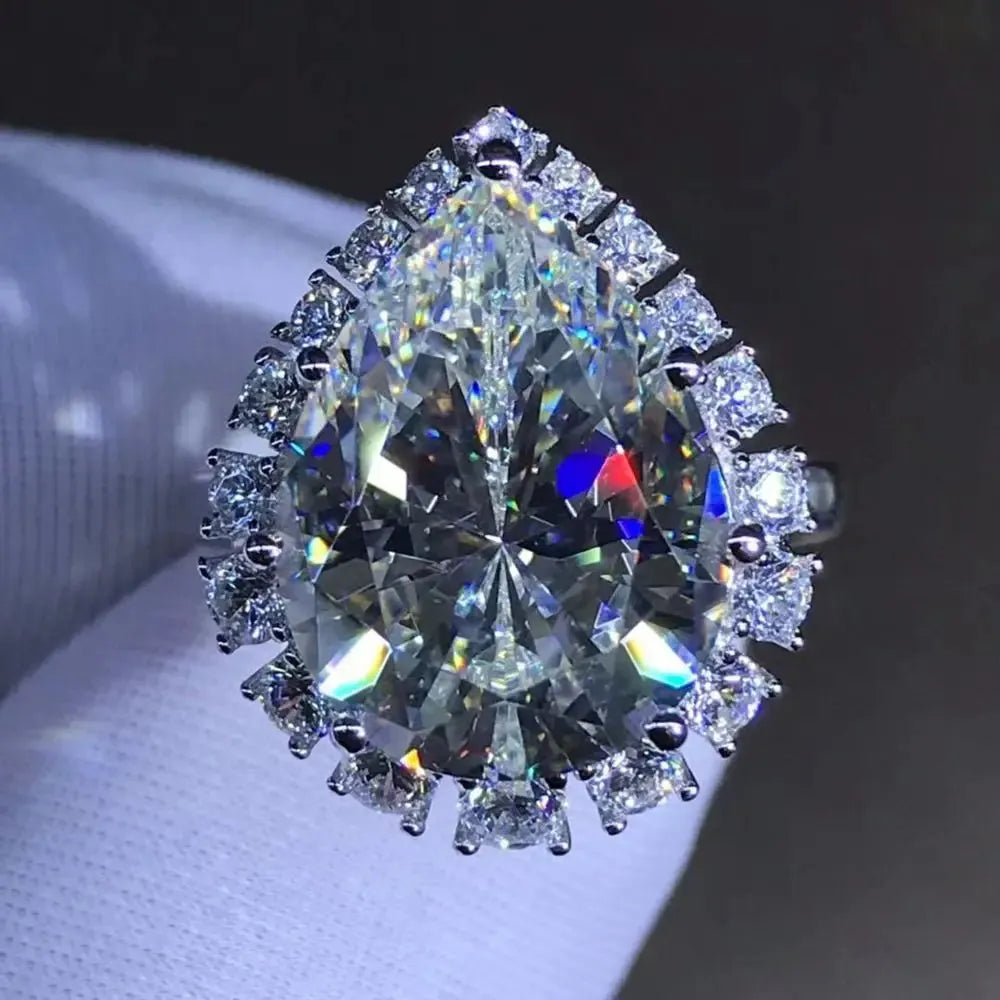 WUIHA 100% 925 Sterling Silver Pear Cut 10 CT 3EX VVS D Color Created Moissanite Wedding Engagement Ring - Customizable Fine Jewelry for Proposals, Anniversaries & Special Occasions