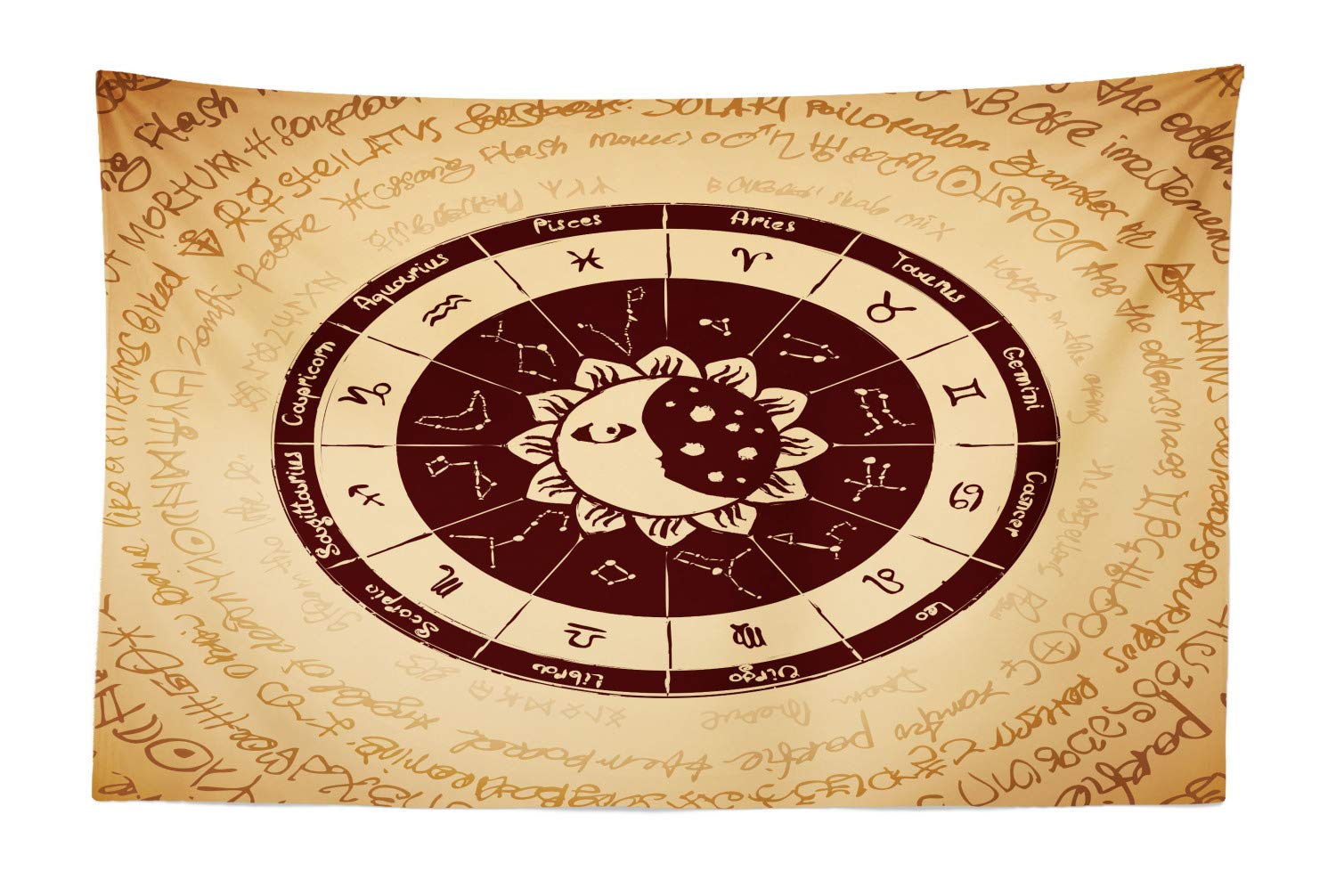 Ambesonne Zodiac Moon Tapestry - Horoscope Wheel Manuscript Wall Art Decor for Bedroom, Living Room, Dorm | 45x30 Inches Beige Seal Brown | Perfect for Boho Home Decor, Astrology Lovers & Spiritual Spaces