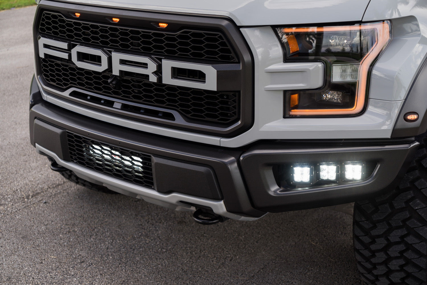 120W Triple LED Fog Light Kit with Lower Bumper Bracket & Wiring Harness - Compatible with 2017-2020 Ford Raptor | Off-Road Adventure, Night Driving, Enhanced Visibility