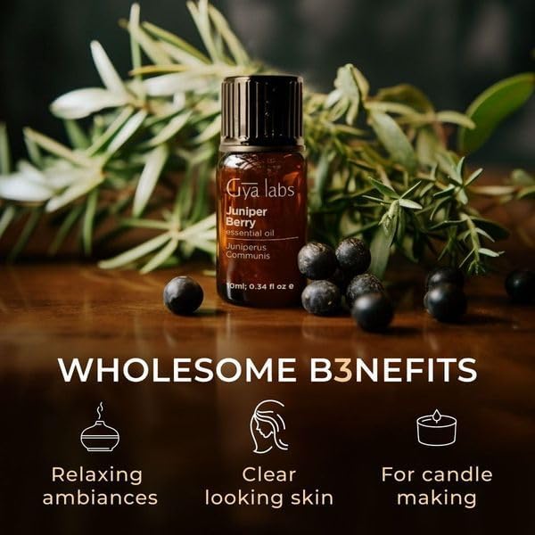 Gya Labs 100% Pure Juniper Berry Essential Oil - 0.34 Fl Oz Natural Aromatherapy Oil for Diffusers, Skin Care & Candle Making - Fresh Woodsy Fruity Scent - Perfect for Relaxation, Spa & Home Fragrance