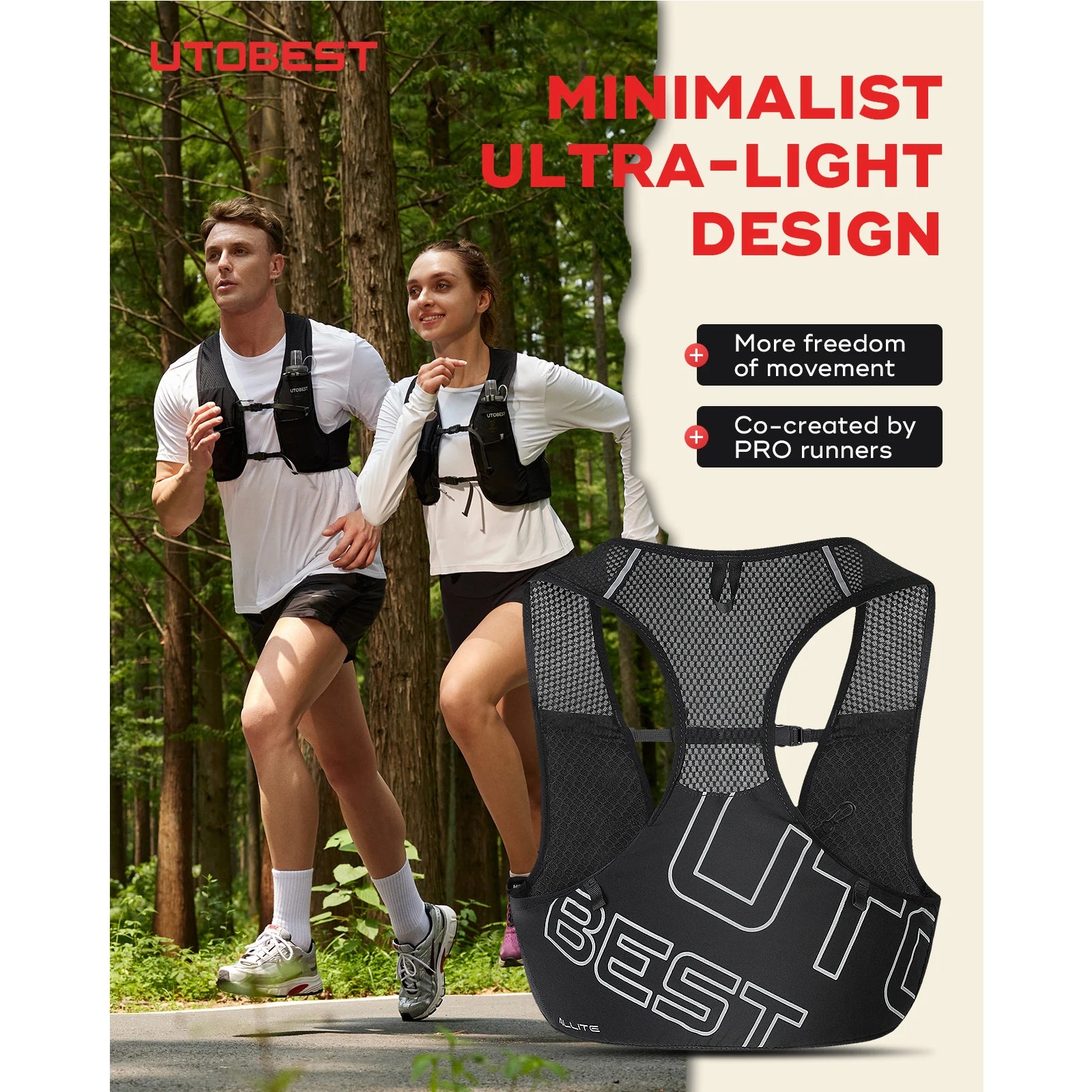 UTOBEST UTR112 Ultra Lightweight Hydration Pack - Breathable Trail Running Vest for Marathon, Cycling & Hiking - Perfect for Outdoor Adventures & Long-Distance Sports
