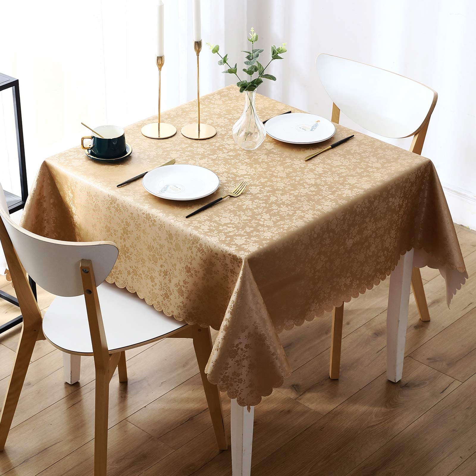 Smiry Square Waterproof Vinyl Tablecloth - Heavy Duty, Wipeable, Washable Kitchen & Dining Room Table Cover (54