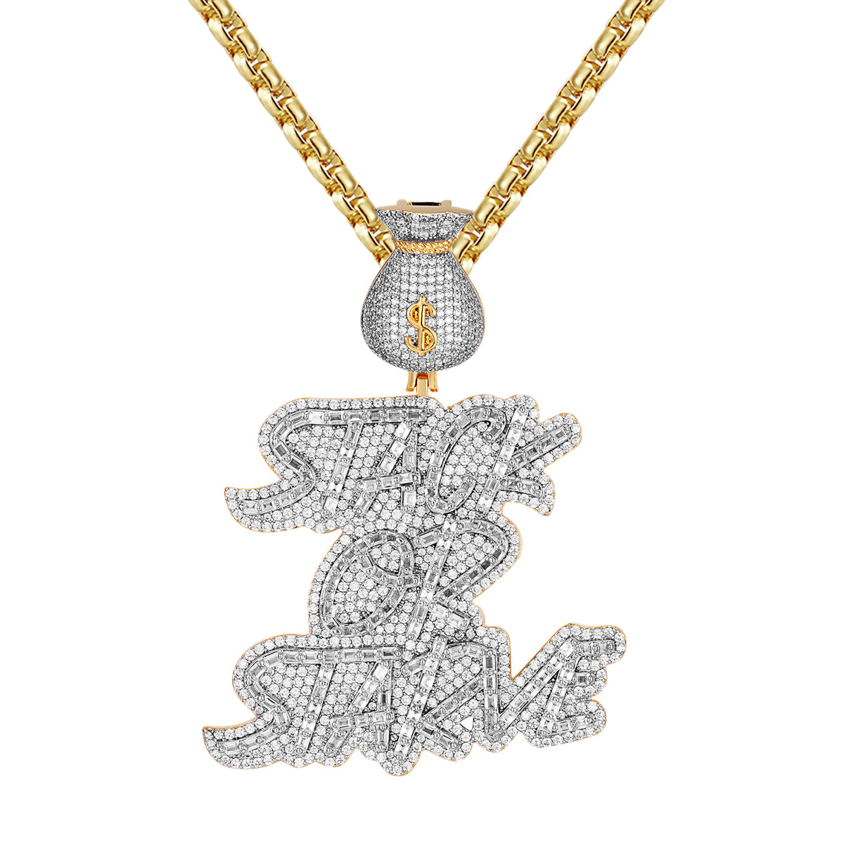 Men's Sterling Silver Stack or Starve Money Dollar Bag Pendant - Trendy Hip Hop Jewelry for Layering & Streetwear Fashion