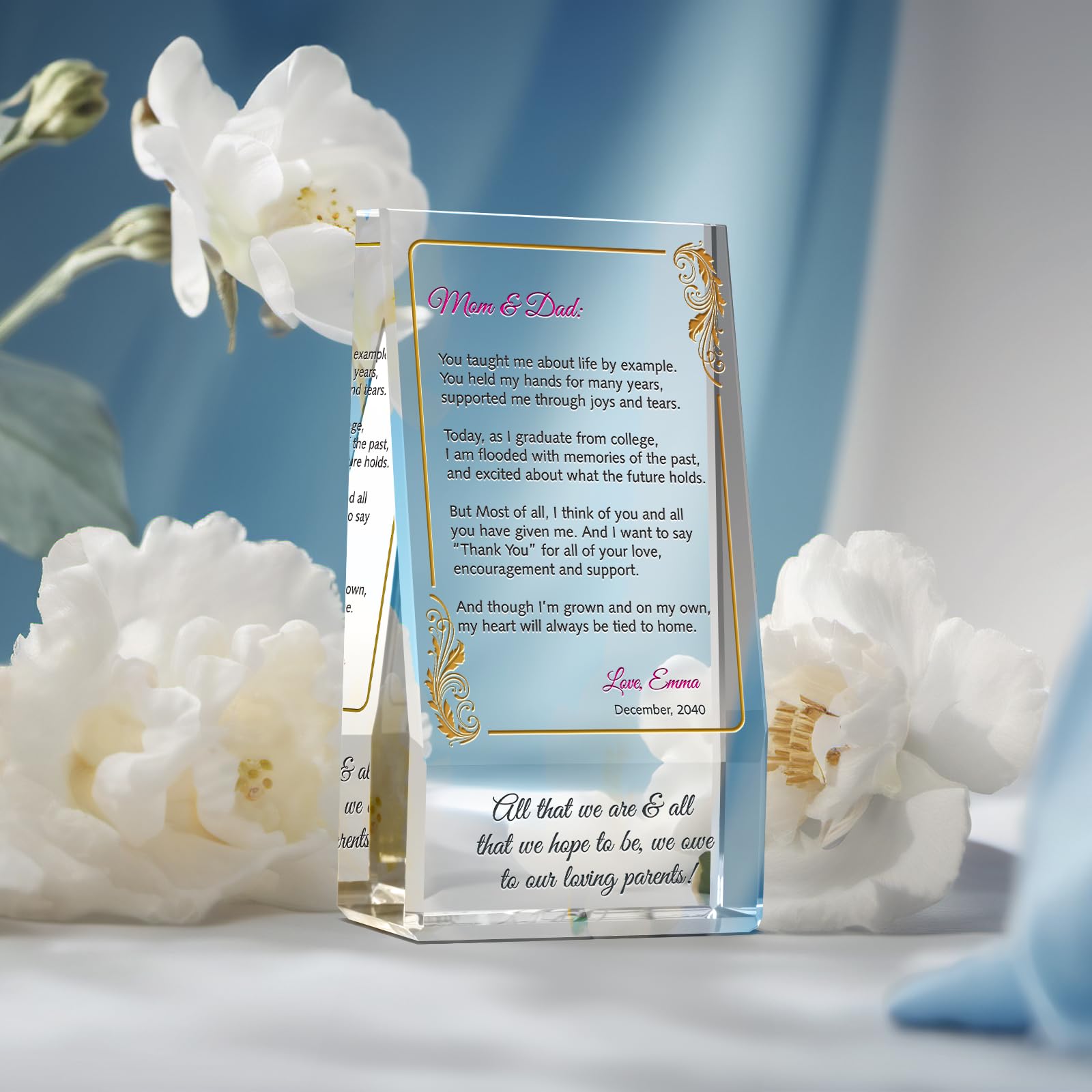 Personalized Graduation Thank You Gift for Parents & Family - Custom Name, Date & Message - Unique Appreciation Present for Graduates - Perfect for Ceremonies, Parties & Special Moments