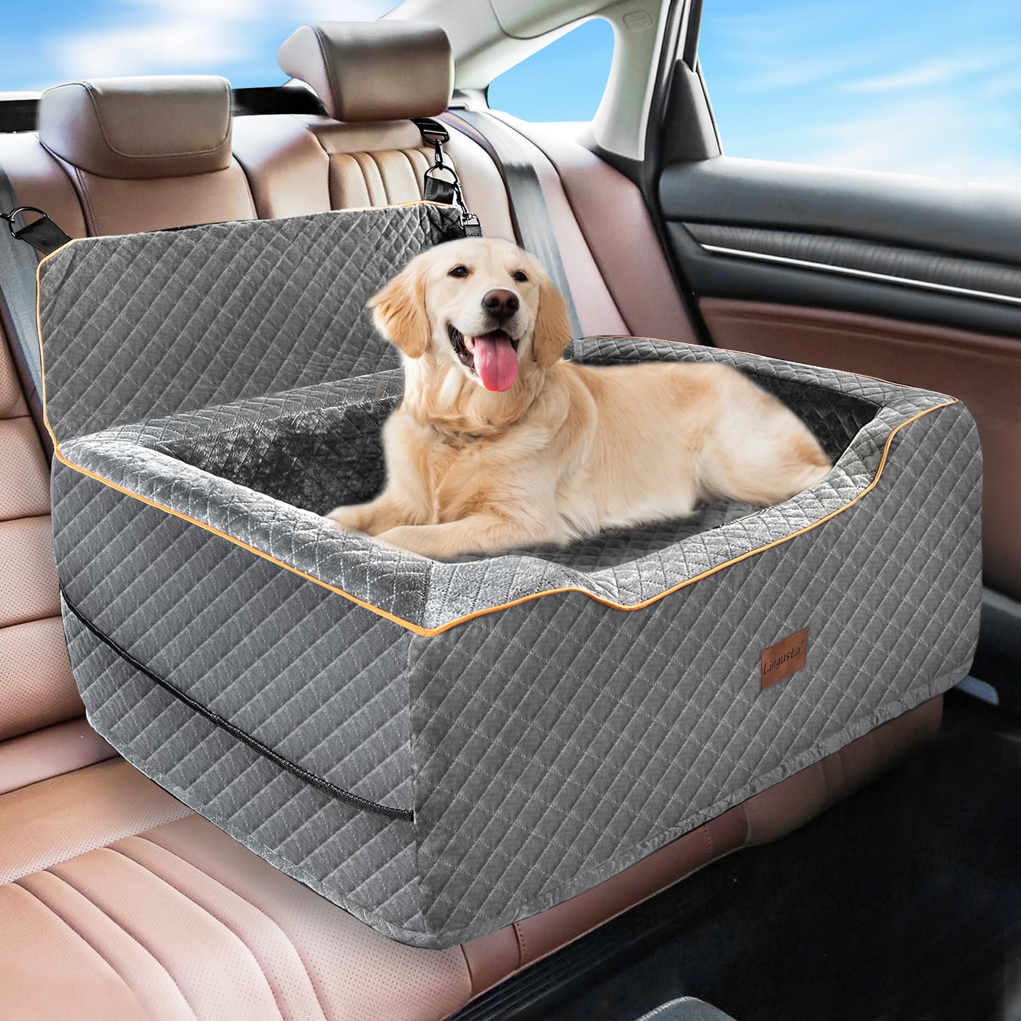 **Premium Dog Car Seat for Large & Medium Dogs - Washable Pet Booster Seat with Storage Pockets, Travel Safety Bed for Pets Under 60Lbs (Gray) - Perfect for Road Trips & Daily Commutes**