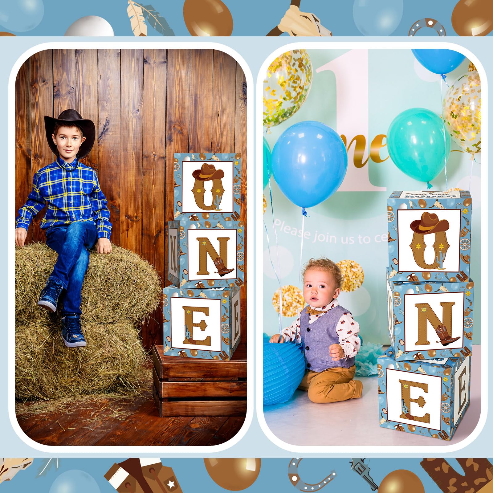 Honoson 3-Piece My First Rodeo Balloon Box Set with ONE Letters - 1st Birthday Party Decorations for Boys & Girls, Cake Smash Backdrop, Baby Shower Photo Props - Perfect for Western-Themed Birthday Parties, Cowboy Decor, and Nursery Photo Shoots