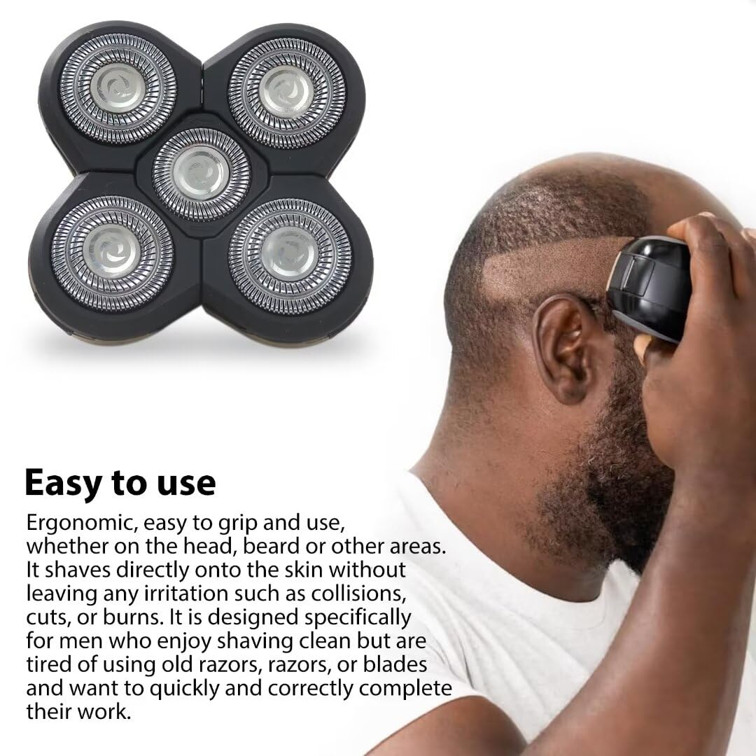 6 Blades Electric Shaver Replacement Heads for Bald Head Shaving - Compatible with Electric Razors - Includes Blade Cover (Black) by Huoptl - Perfect for Travel, Home & Gym Use