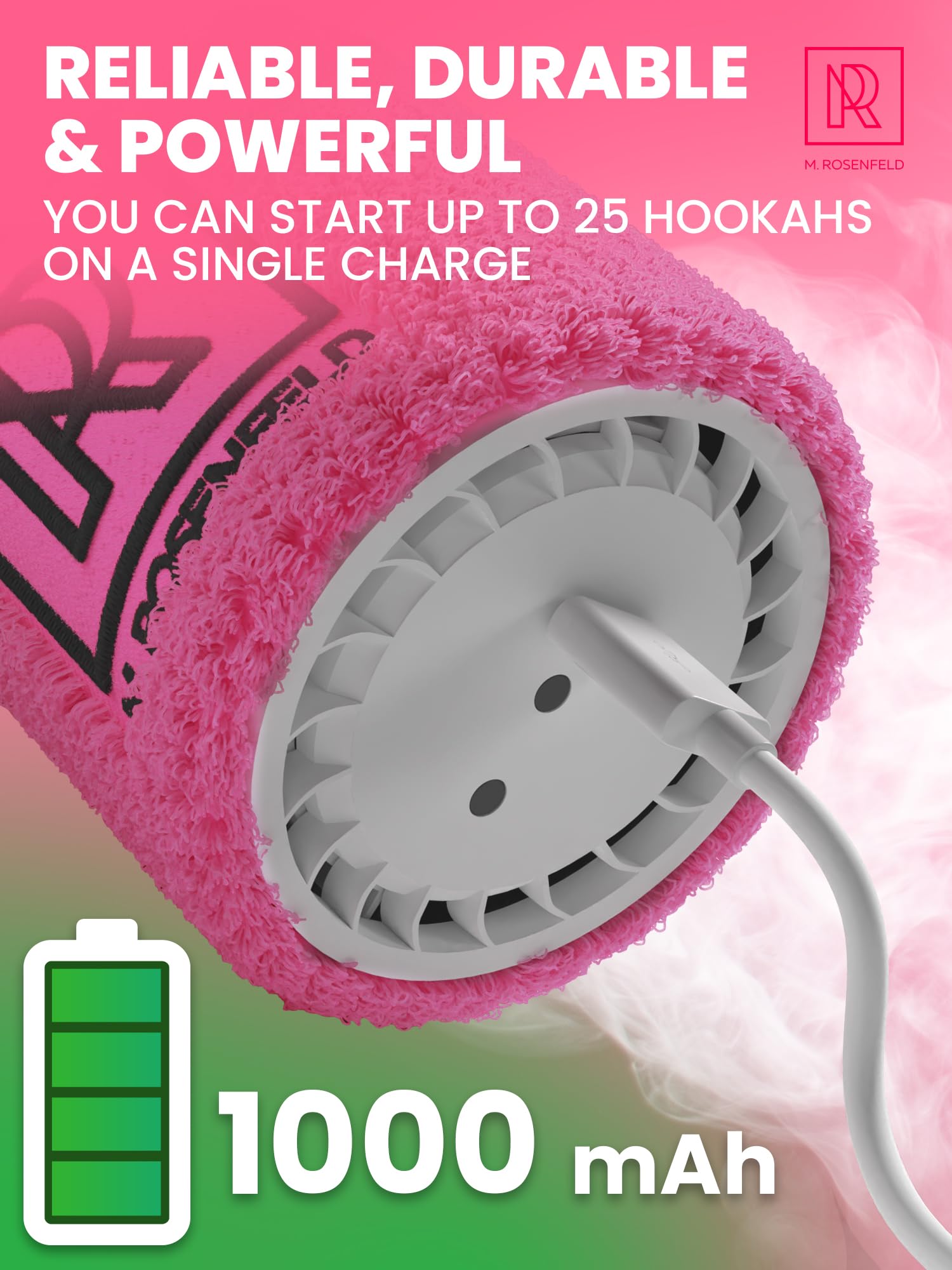M. ROSENFELD Rechargeable Electric Hookah Starter Kit - Portable Mini Hookah Pump with LED Light & Vacuum Function - Fast Charcoal Lighter for Shisha Hookah - Perfect for Home Parties, Outdoor Camping & Hookah Lounges
