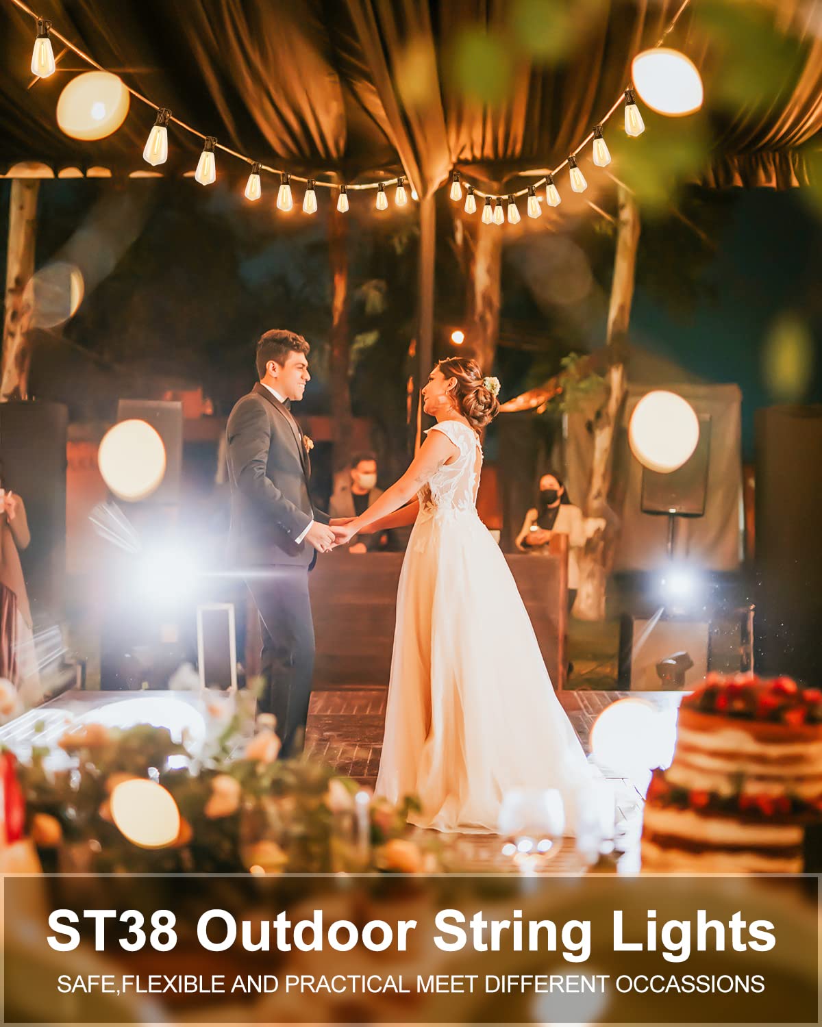 Lightdot 100FT Outdoor LED String Lights - Shatterproof ST38 Bulbs, 2200K Warm White Dimmable, Waterproof Hanging Lights for Porch, Party, Garden, Backyard, Balcony | ETL Certified | Perfect for Wedding Decor, Patio Lighting & Outdoor Dining Ambiance
