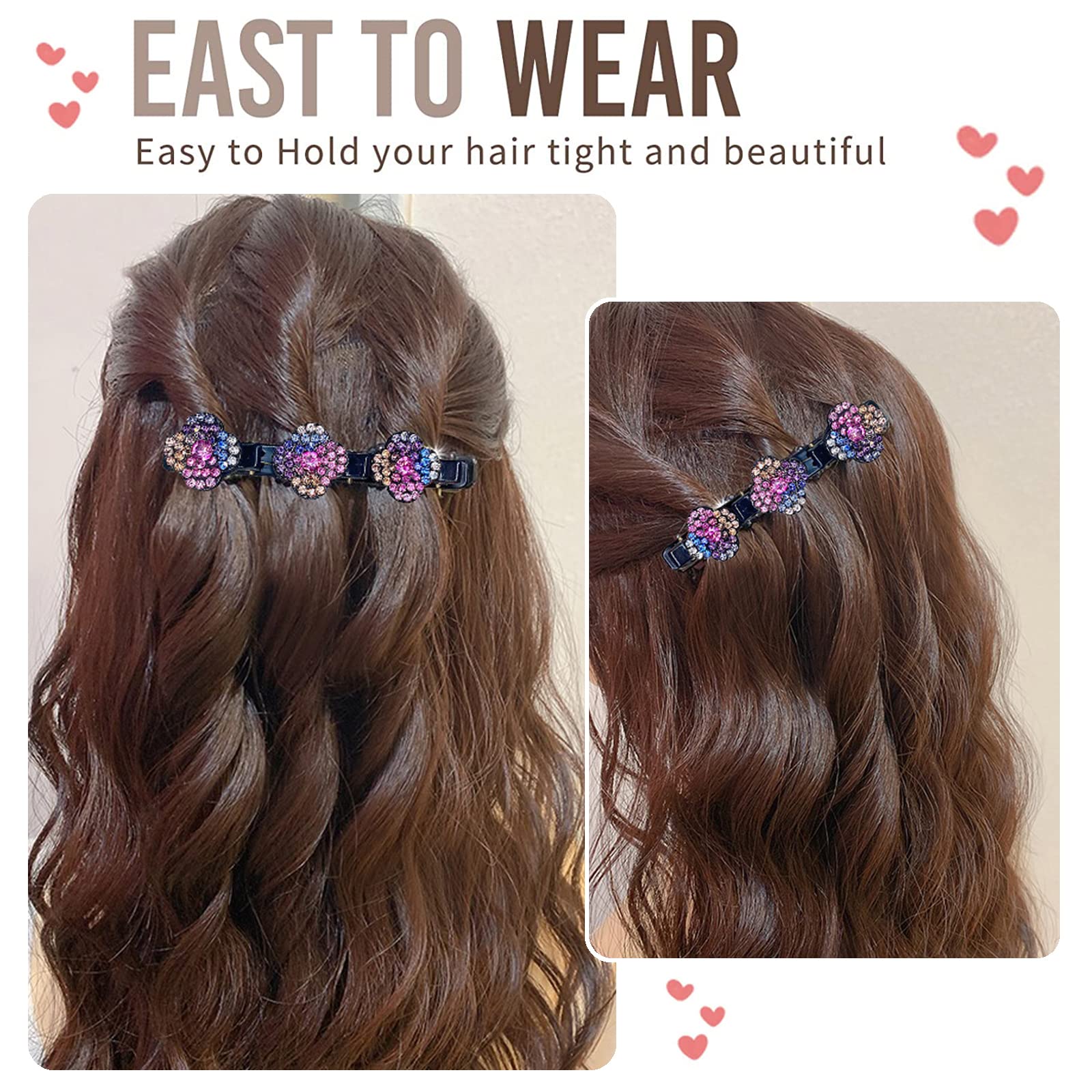 Sparkling Crystal Hair Clips for Women - 8PCS Rhinestone Braided Hair Barrettes, Premium Acrylic Hair Clips Set in Clover & Plum Colors | Perfect for Sectioning, Parties, Weddings & Everyday Styling