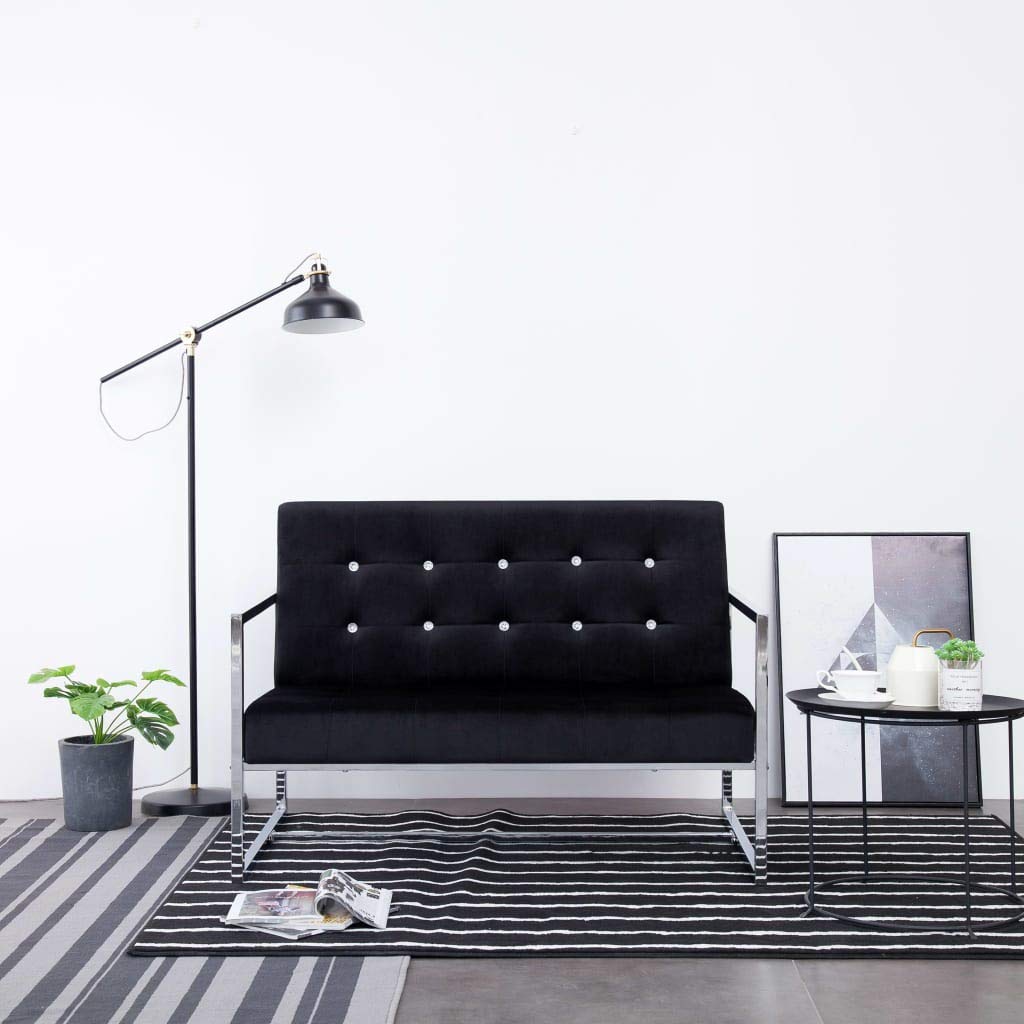 Mid-Century Modern Loveseat Sofa - 2-Seater Upholstered Fabric Couch with Steel Legs, Sleek Minimalist Design for Living Room & Outdoor Use (Black Chrome/Velvet, 44.9
