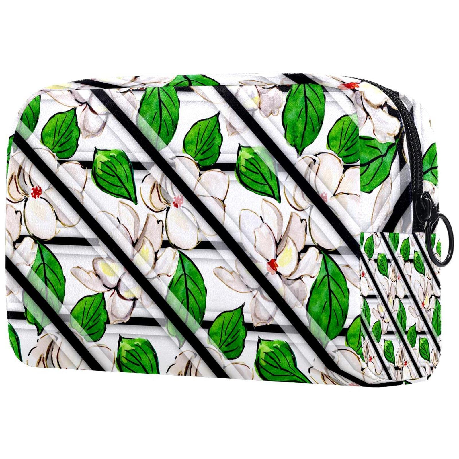 Floral Stripe Cosmetic Travel Bag - Small Makeup Pouch with Zipper, Portable Toiletry Organizer for Women | Perfect for Air Travel, Gym, Beach & Daily Essentials Storage