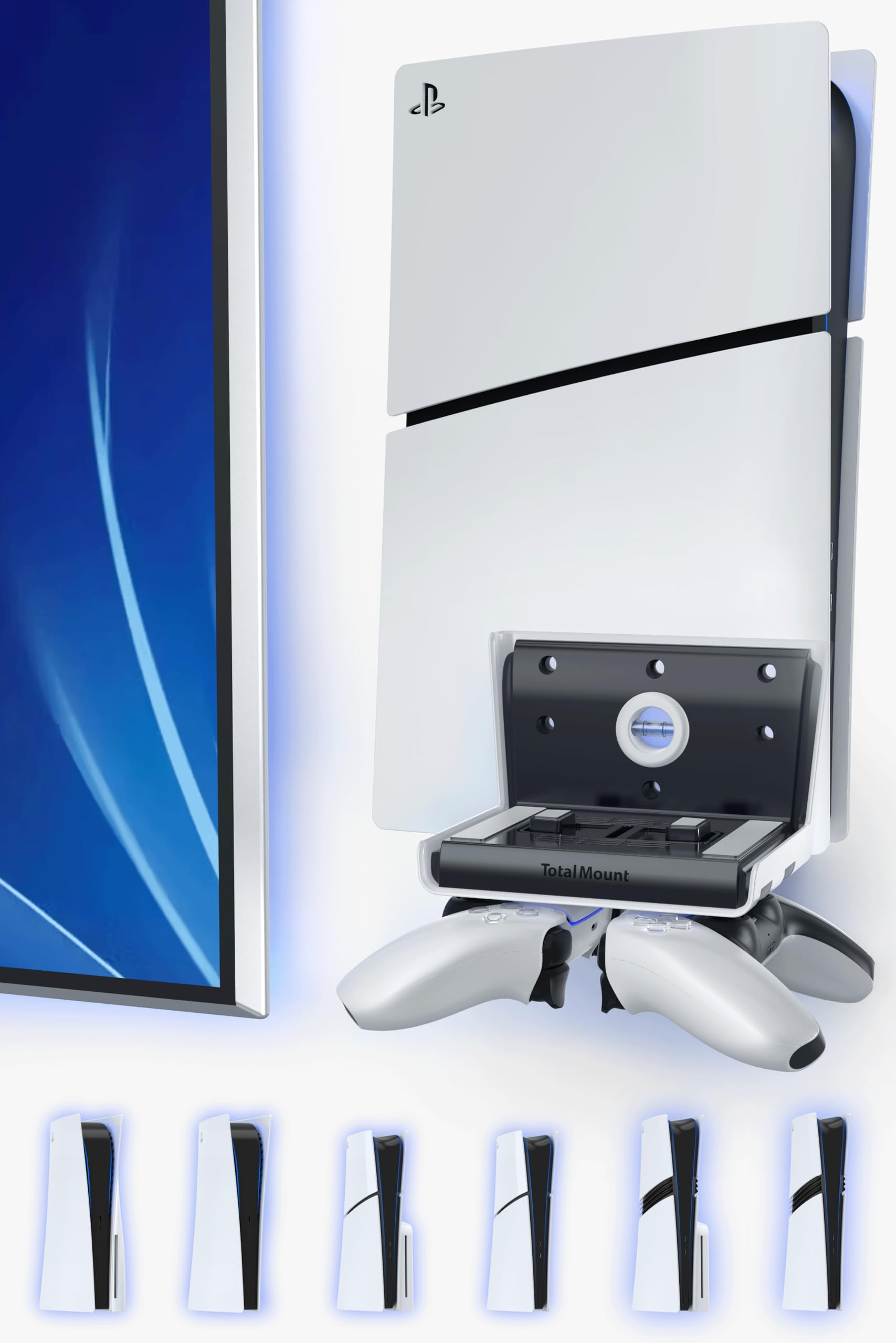 TotalMount Universal PS5 Wall Mount – Holds 2 Controllers | Compatible with All PS5 Models (Slim, Pro, Original) | Perfect for Gaming Room & Living Room Organization