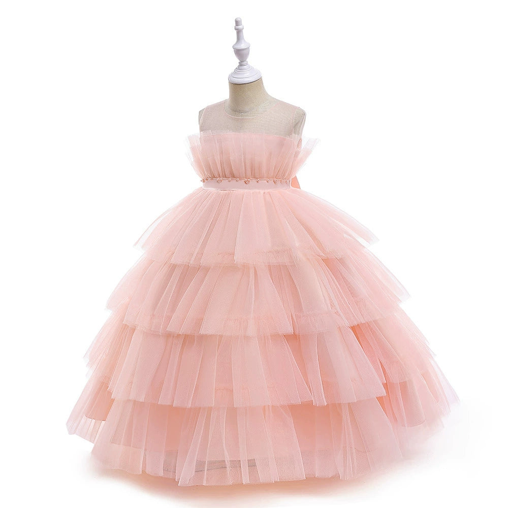 Pink Princess Round Floor Length Tulle Flower Girl Dress for Weddings, Birthday Parties & Special Occasions