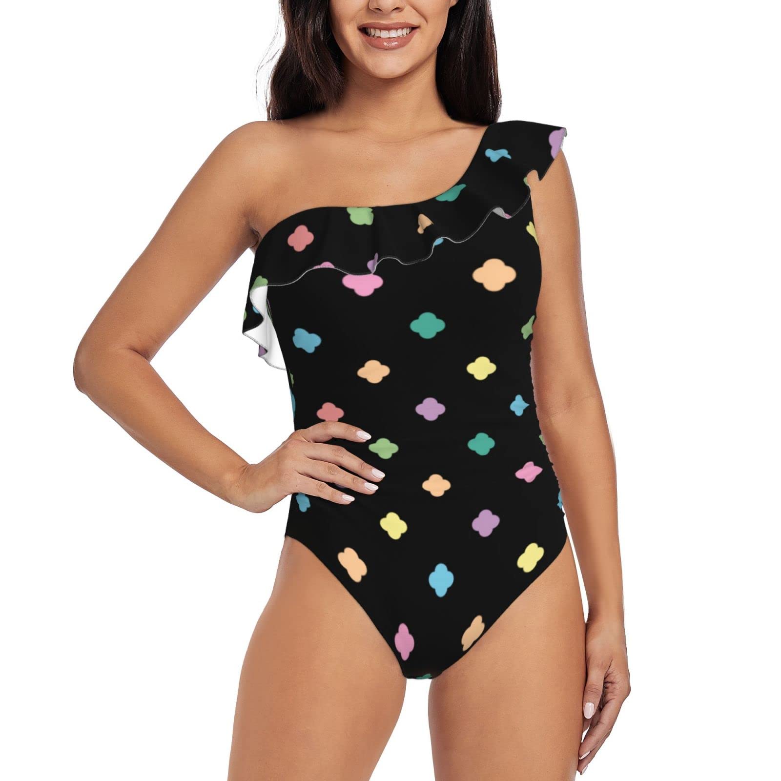 Tile Fashion Women's One Shoulder Asymmetric Ruffle One Piece Swimsuit - Sexy Bathing Suit for Pool, Beach & Vacation | Trendy Swimwear for Summer